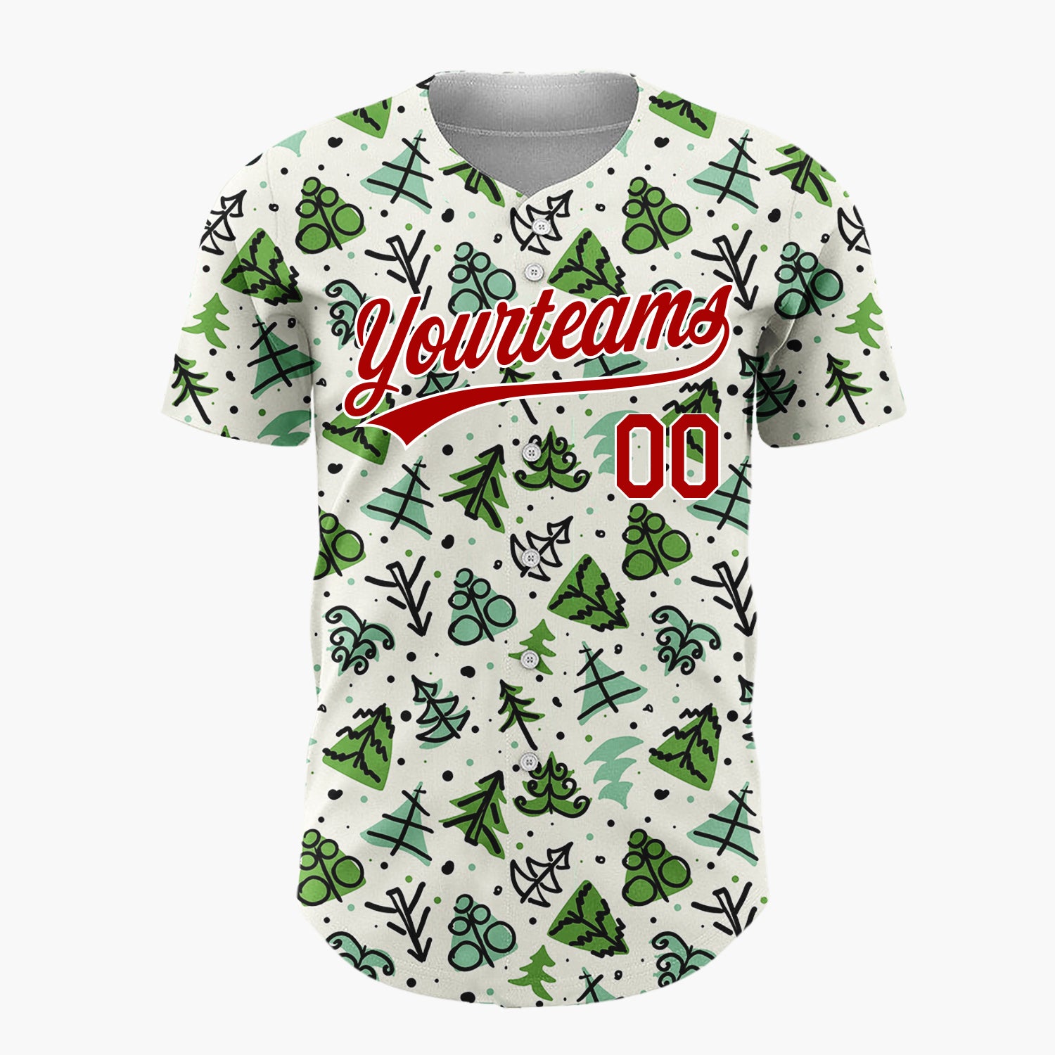 Custom Green Christmas Tree Branch Doodle Pattern Christmas Baseball Jersey