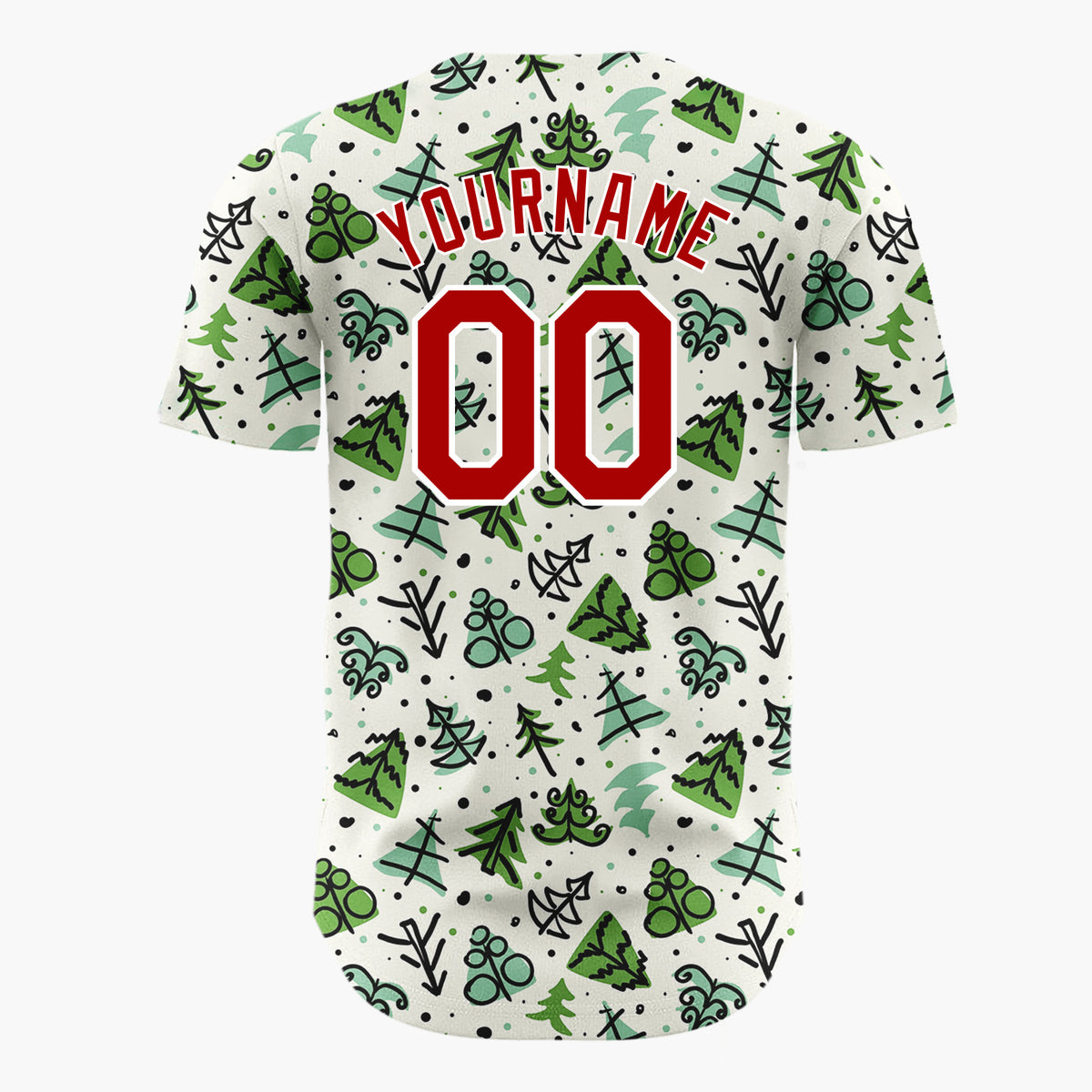 Custom Green Christmas Tree Branch Doodle Pattern Christmas Baseball Jersey