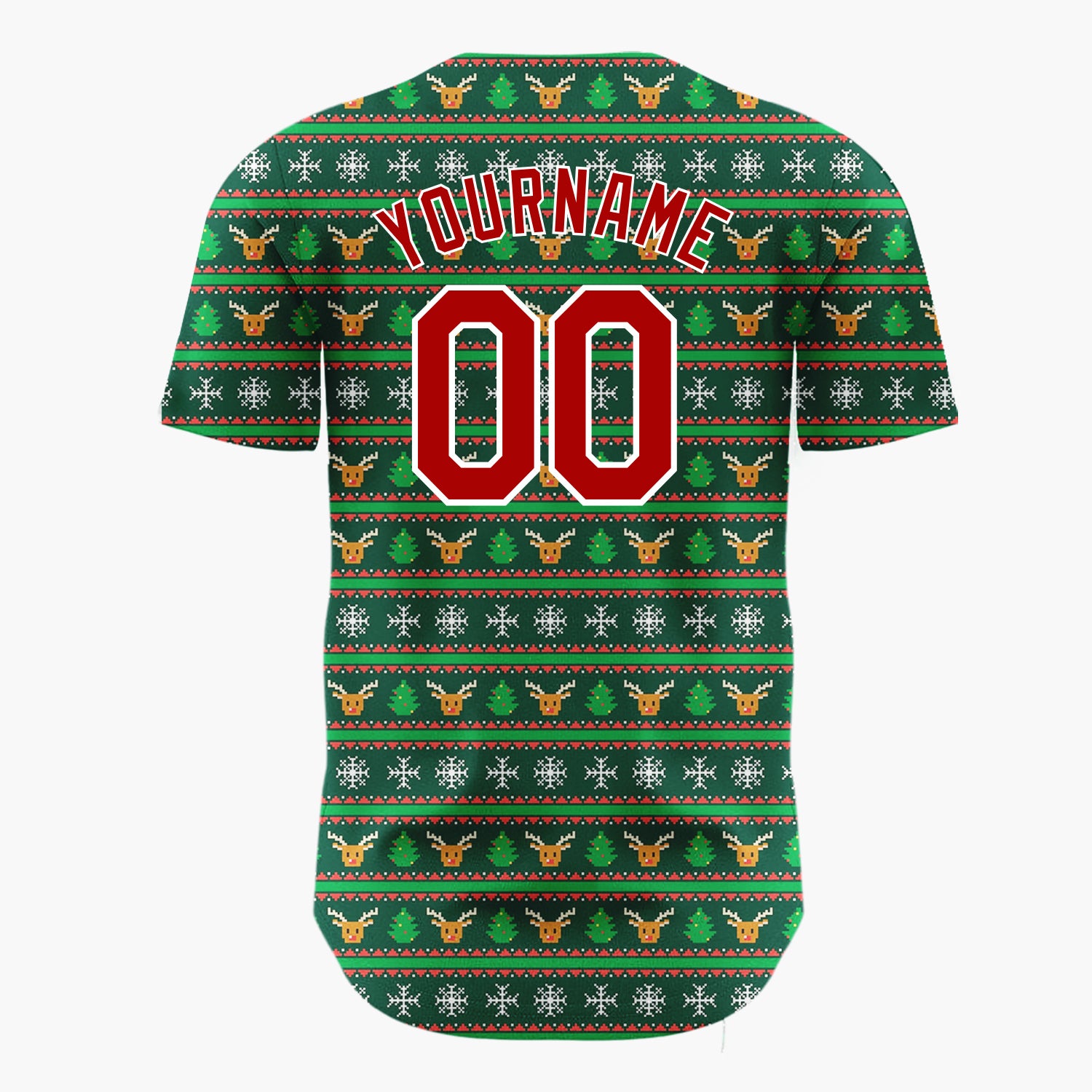 Custom Dark Green Red Orange Reindeer Nordic Knit Christmas Baseball Jersey