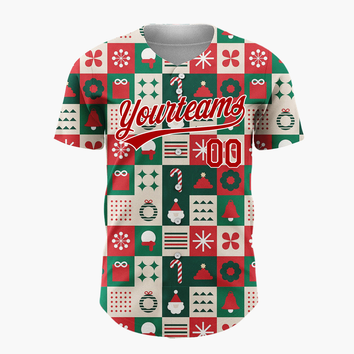 Custom Green Christmas Tiles Geometric Abstract Pattern Christmas Baseball Jersey