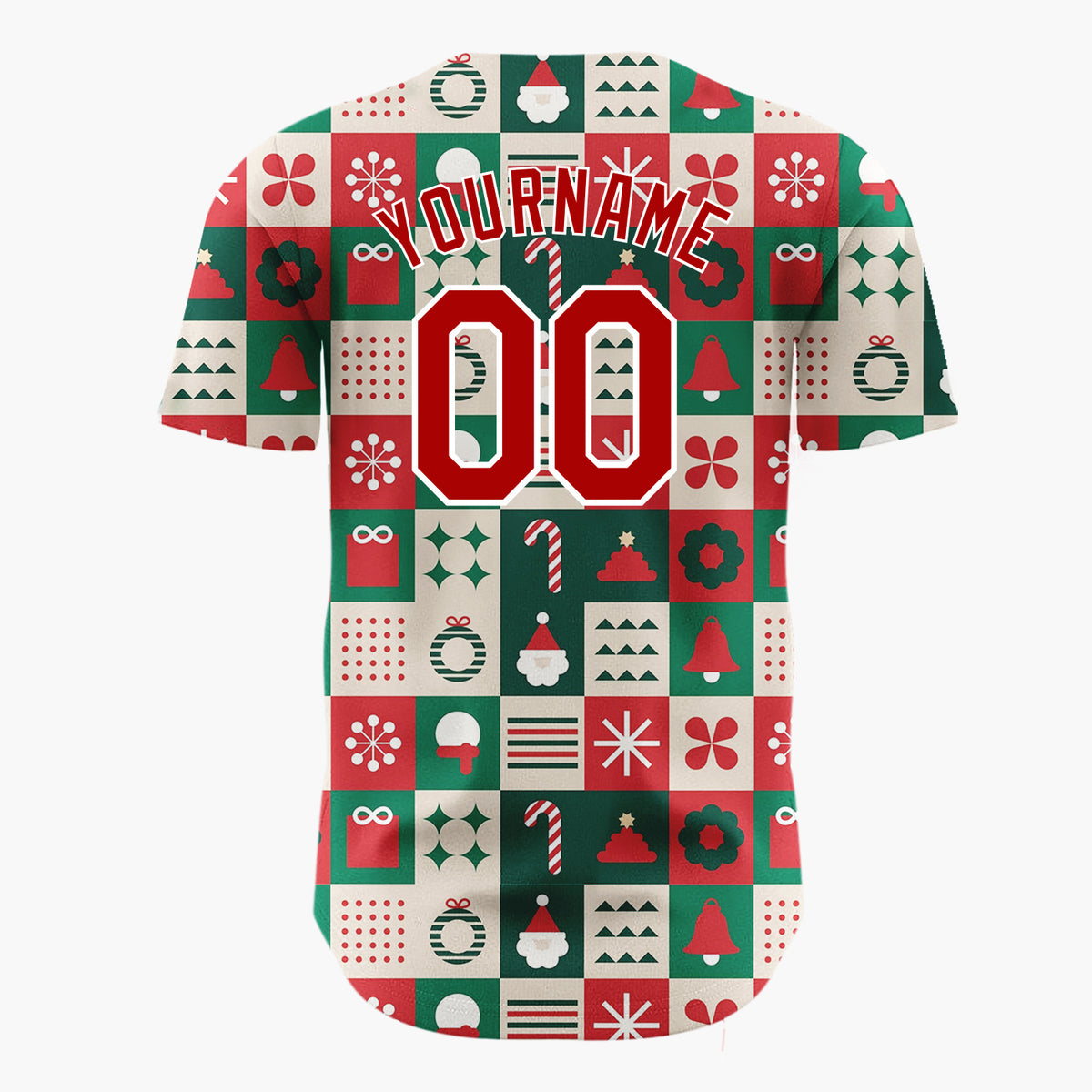 Custom Green Christmas Tiles Geometric Abstract Pattern Christmas Baseball Jersey