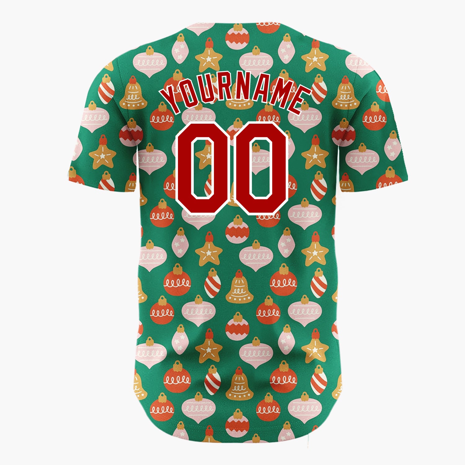 Custom Green Pink Gold Ornament Bell Star Abstract Pattern Christmas Baseball Jersey