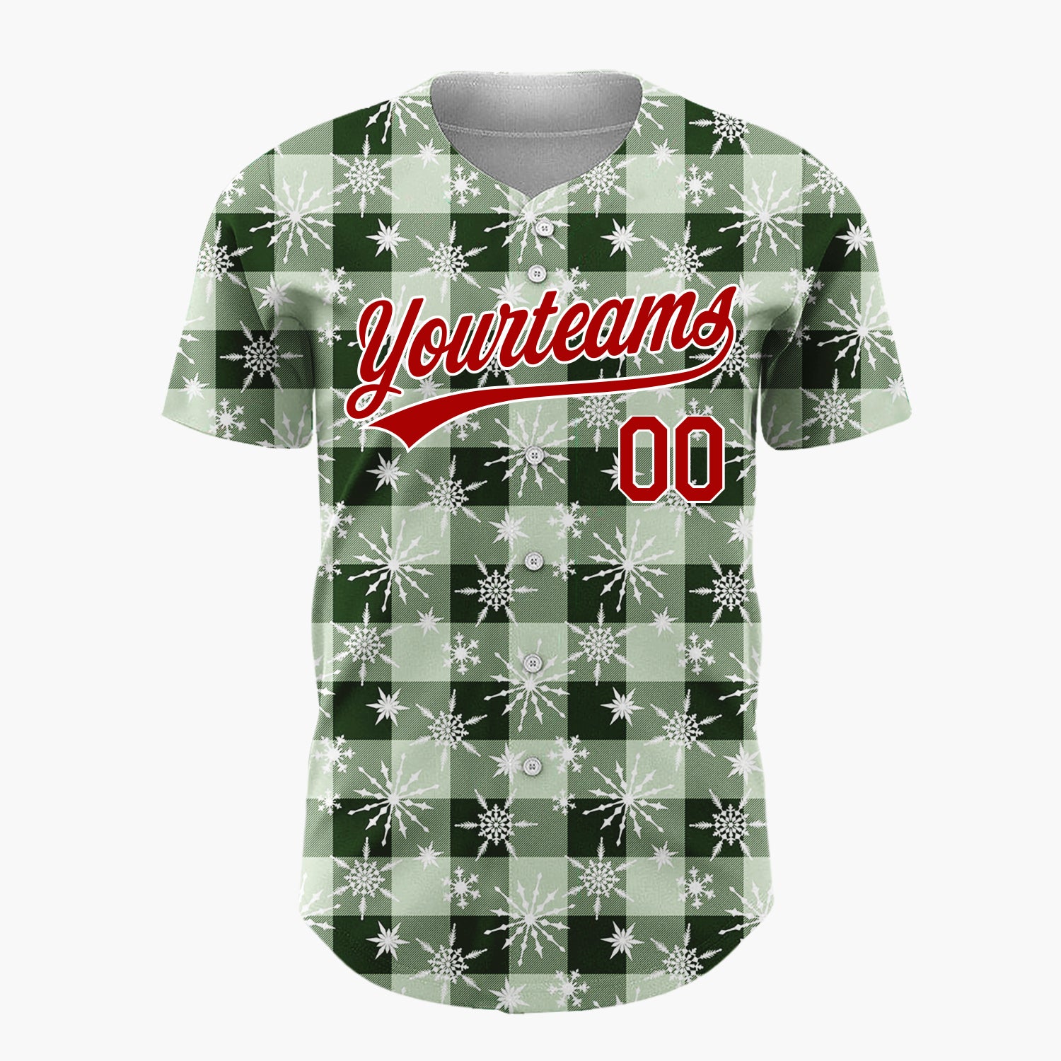 Custom Green Gingham Plaid Festive Plaid Pattern Christmas Baseball Jersey