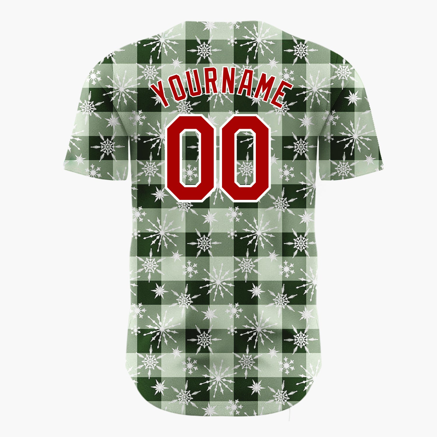 Custom Green Gingham Plaid Festive Plaid Pattern Christmas Baseball Jersey
