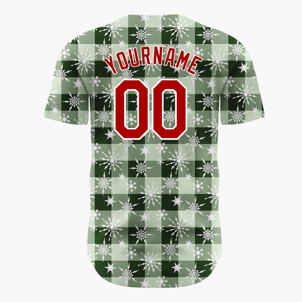 Custom Green Gingham Plaid Festive Plaid Pattern Christmas Baseball Jersey