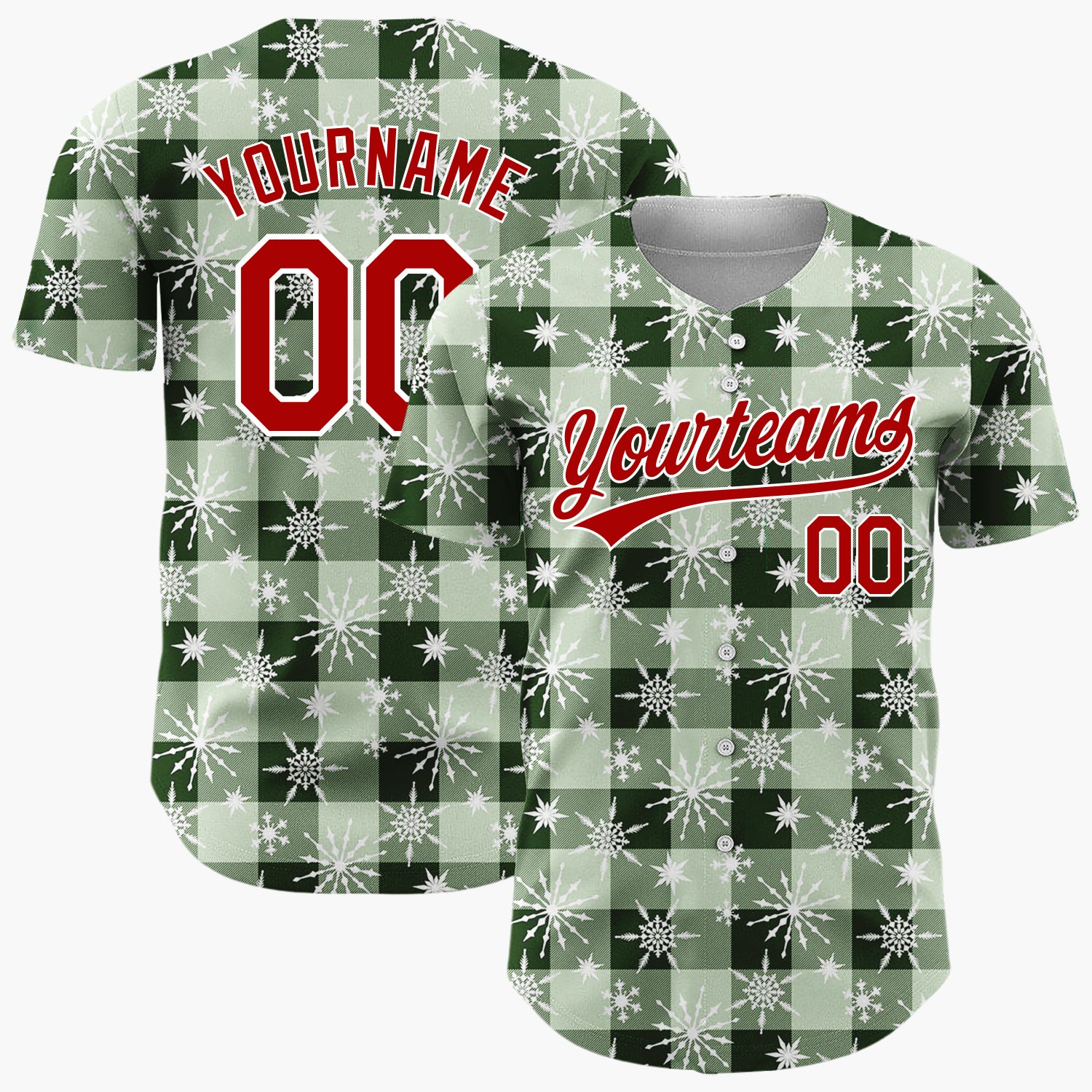 Custom Green Gingham Plaid Festive Plaid Pattern Christmas Baseball Jersey
