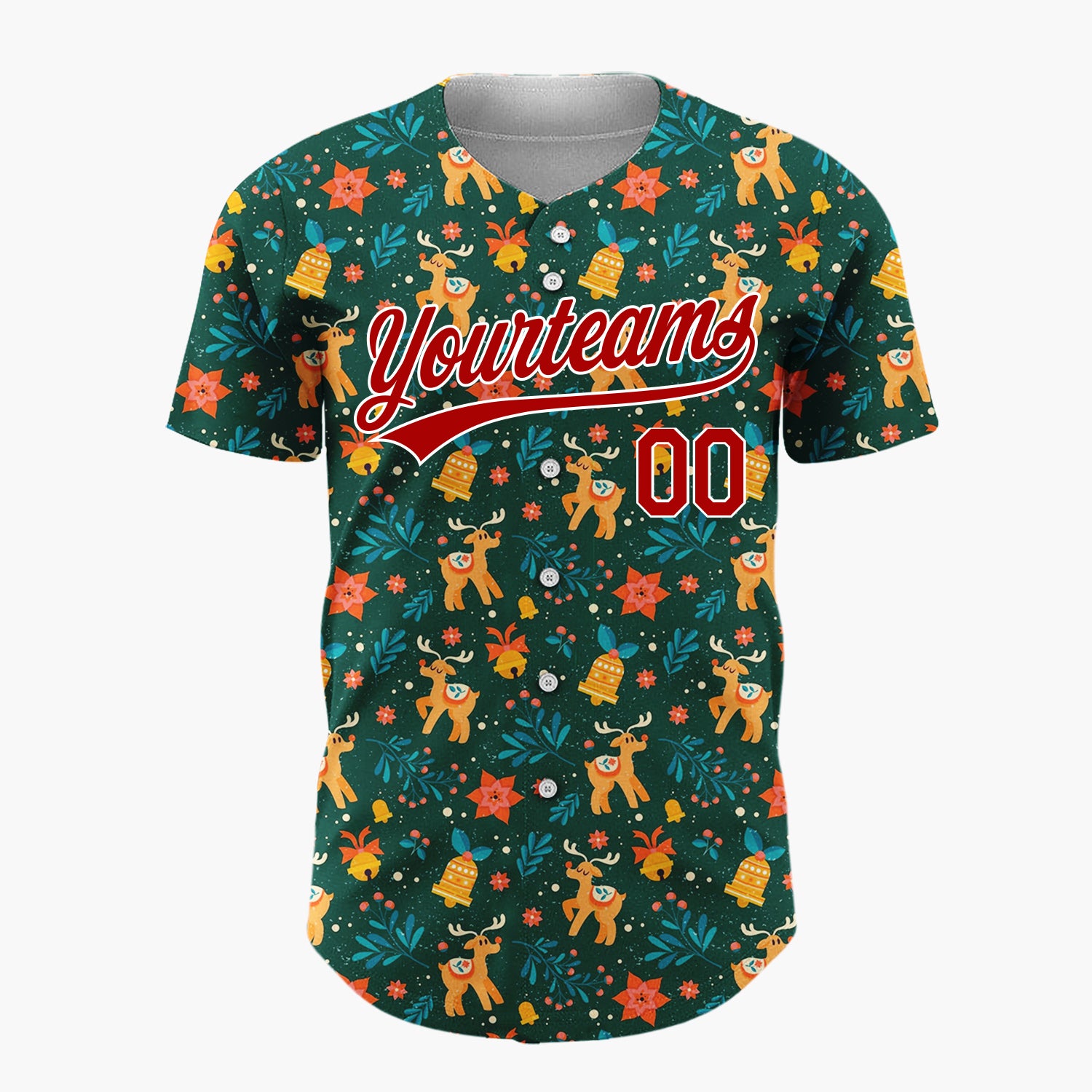 Custom Dark Green Reindeer Star Doodles Cartoon Pattern Christmas Baseball Jersey