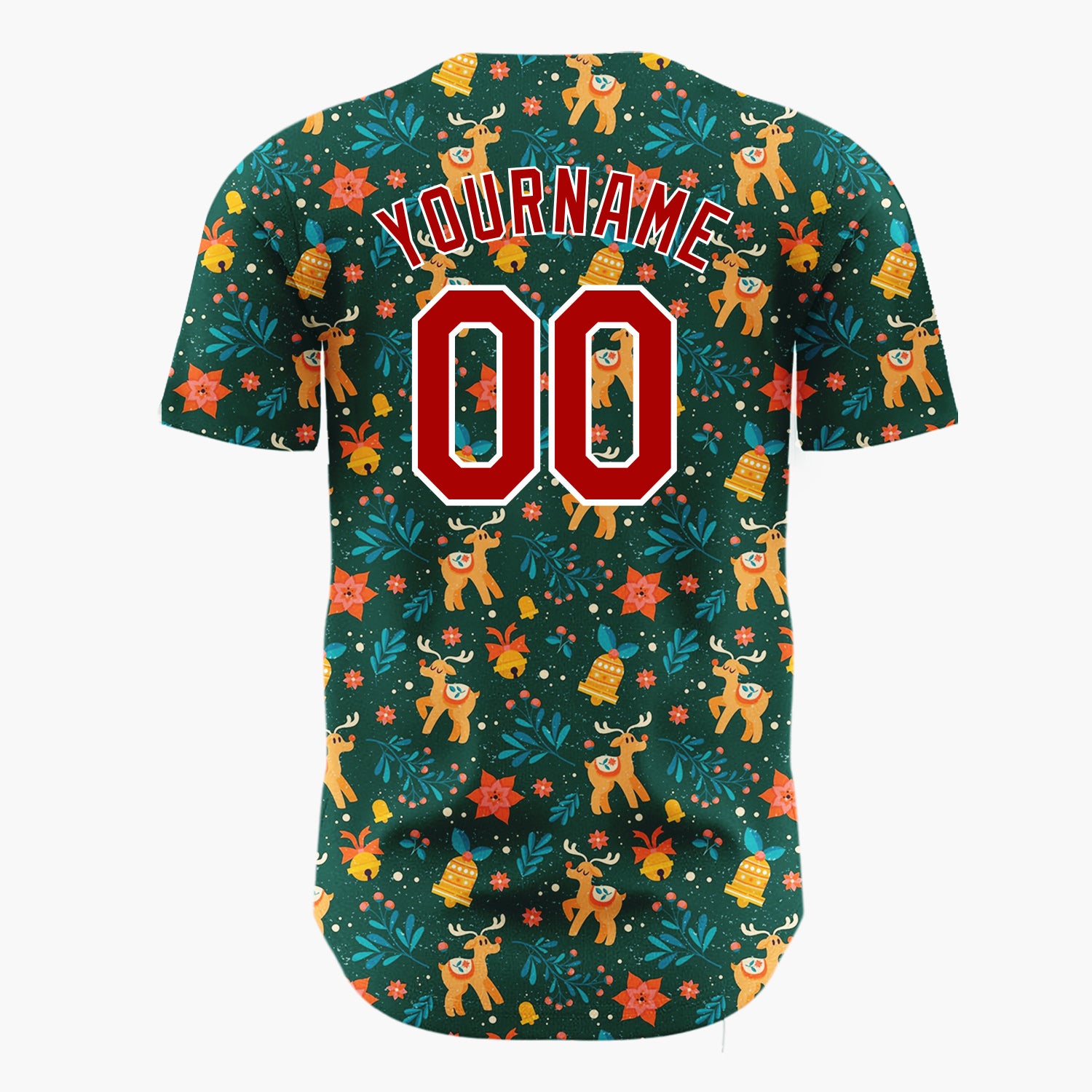 Custom Dark Green Reindeer Star Doodles Cartoon Pattern Christmas Baseball Jersey