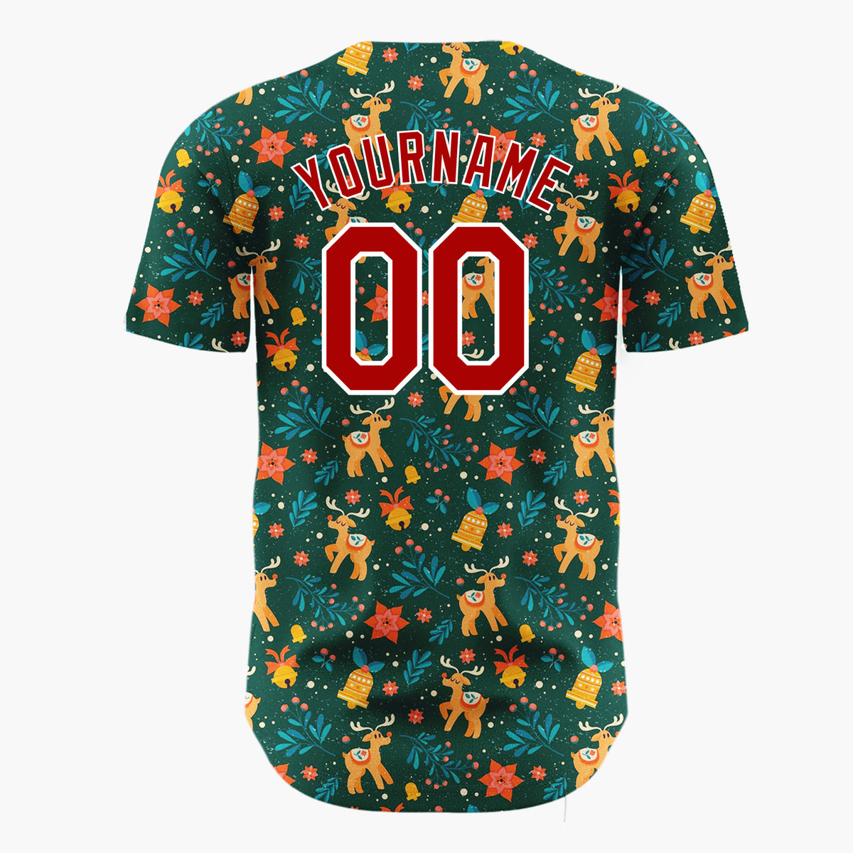 Custom Dark Green Reindeer Star Doodles Cartoon Pattern Christmas Baseball Jersey