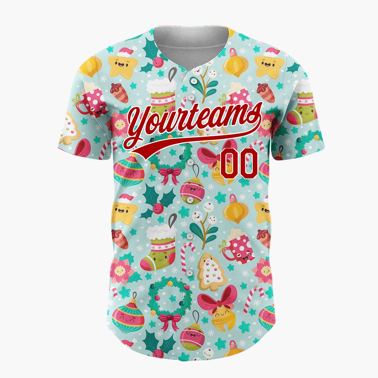 Custom Light Blue Cute Ornaments And Treats Christmas Kawaii Pattern Christmas Baseball Jersey