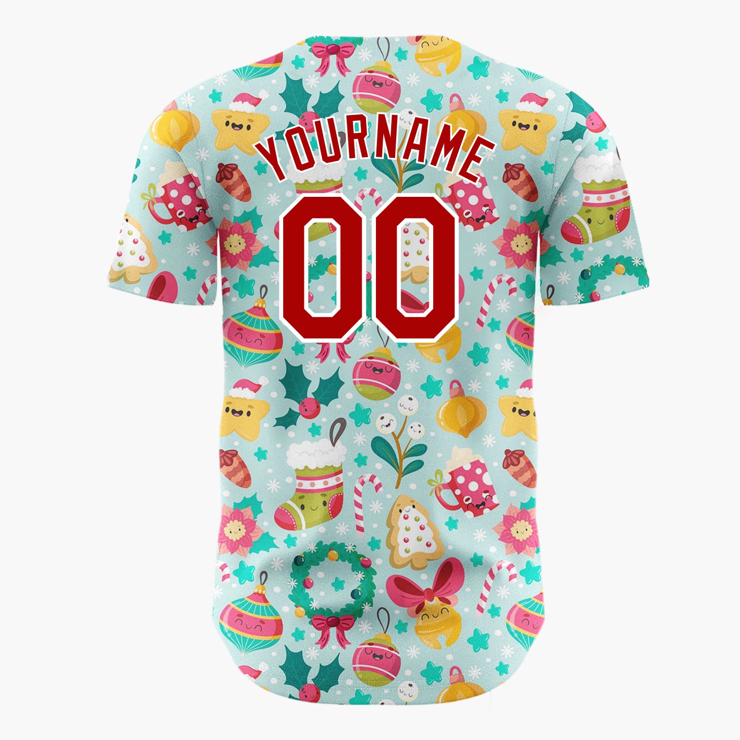 Custom Light Blue Cute Ornaments And Treats Christmas Kawaii Pattern Christmas Baseball Jersey