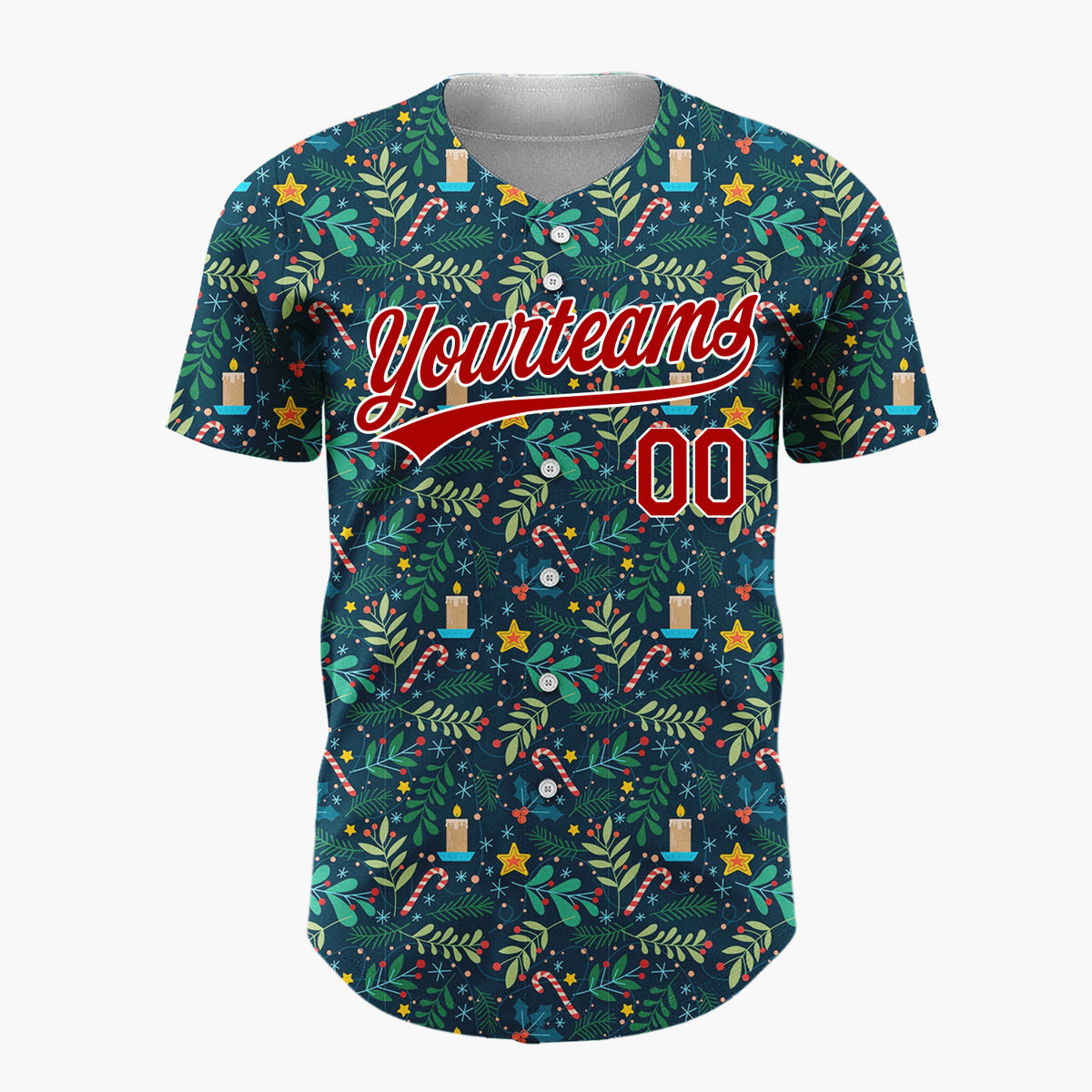 Custom Dark Green Christmas Foliage Deer Minimalist Pattern Christmas Baseball Jersey