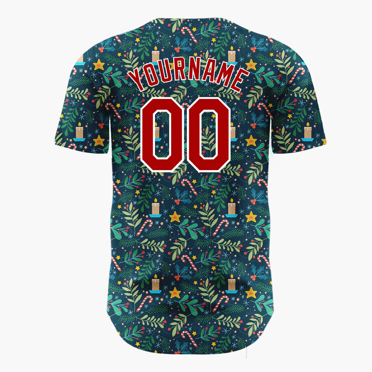 Custom Dark Green Christmas Foliage Deer Minimalist Pattern Christmas Baseball Jersey