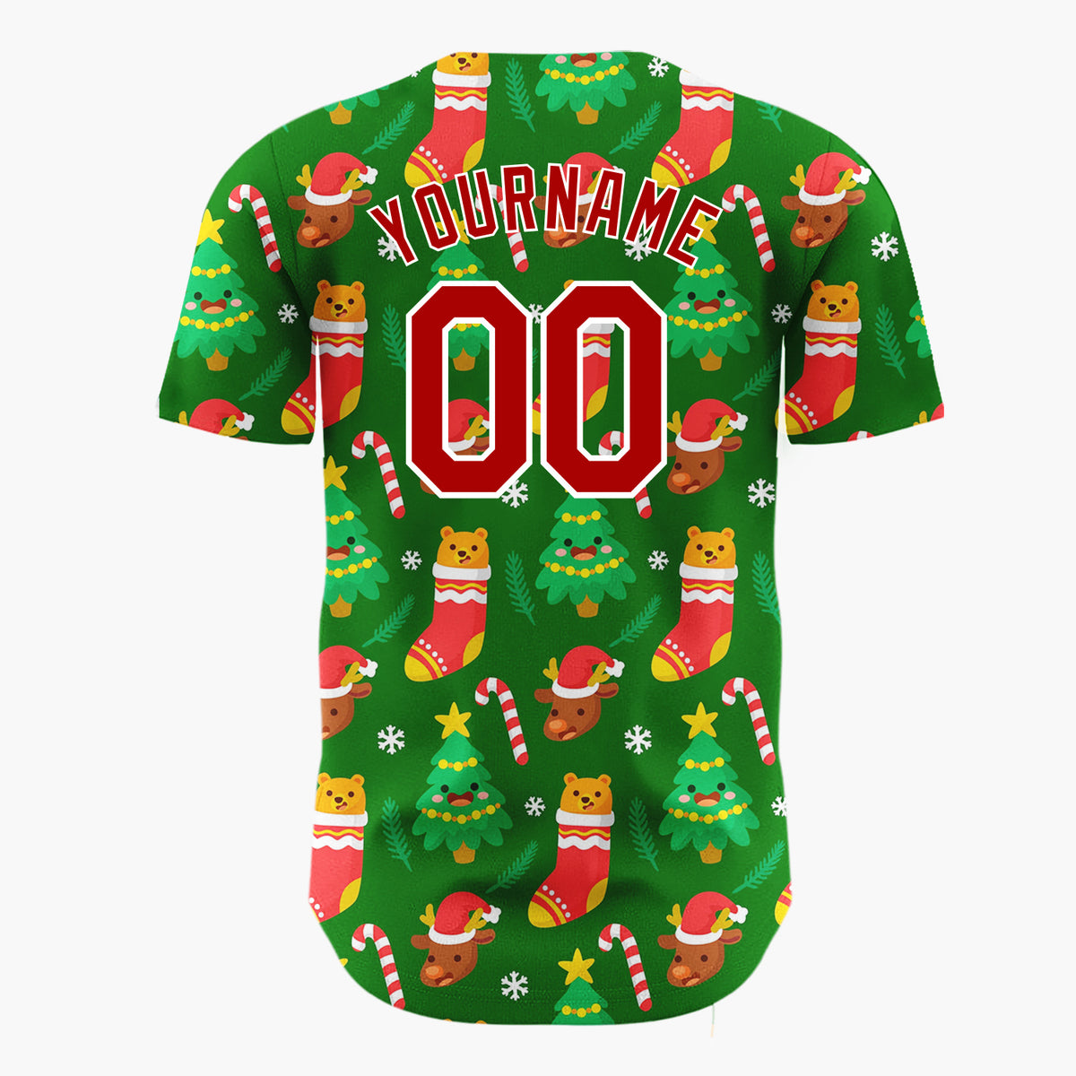 Custom Dark Green Festive Bear Christmas Elements Pattern Christmas Baseball Jersey