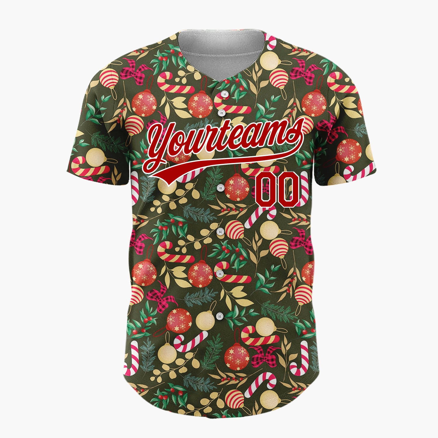 Custom Dark Green Christmas Flowers Doodles Cartoon Pattern Christmas Baseball Jersey