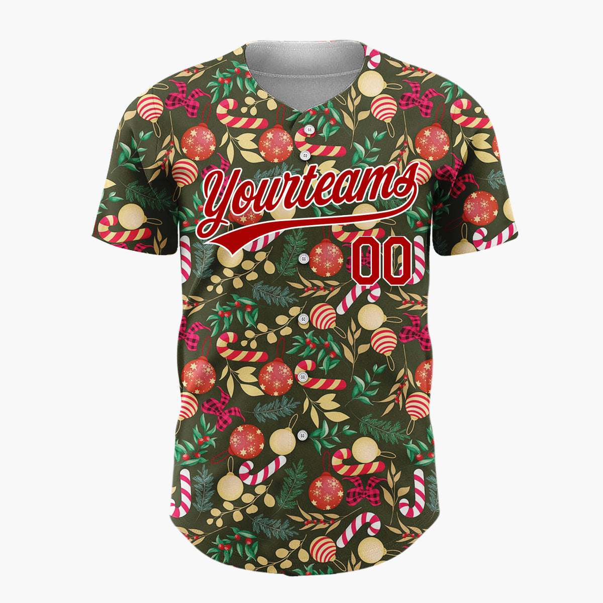 Custom Dark Green Christmas Flowers Doodles Cartoon Pattern Christmas Baseball Jersey