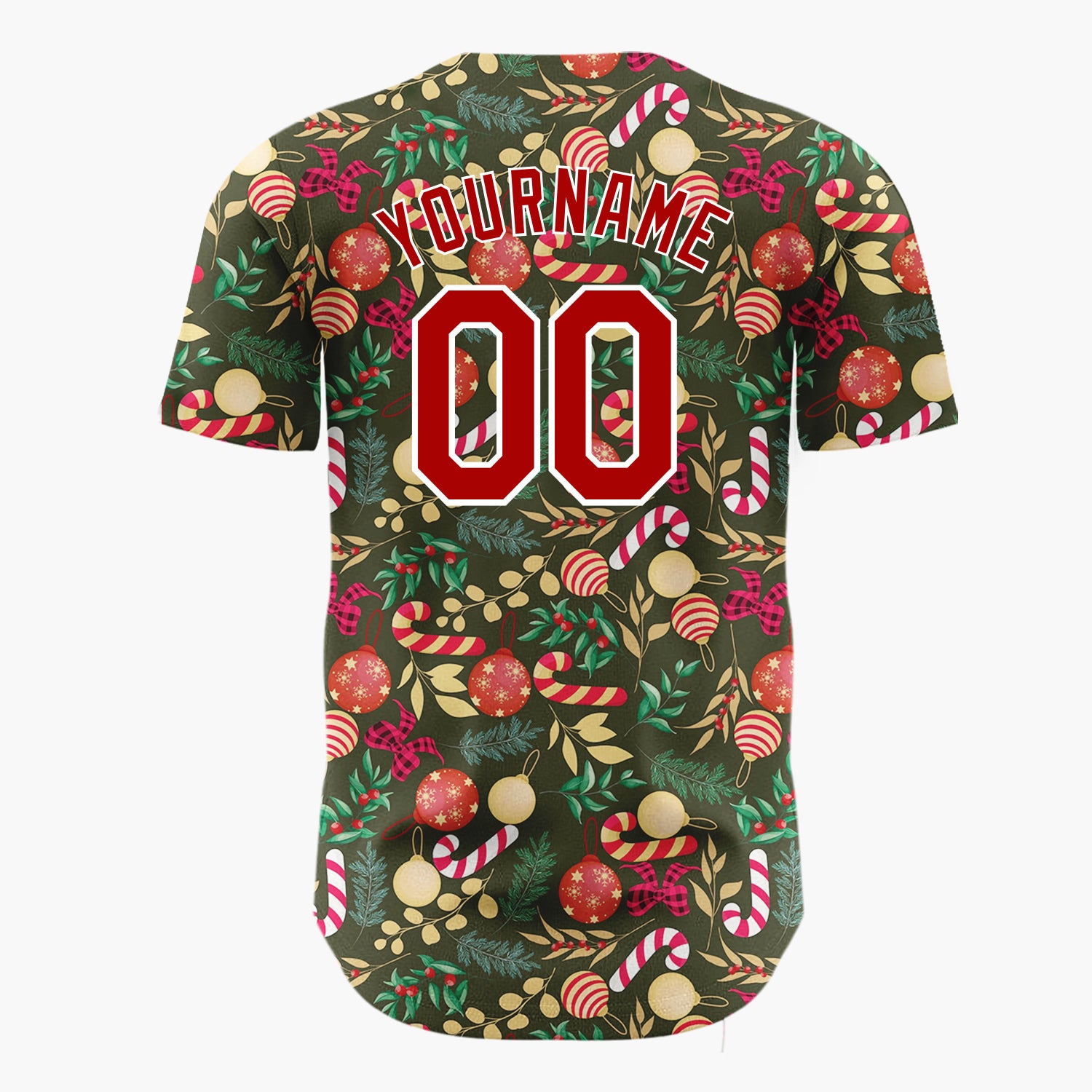 Custom Dark Green Christmas Flowers Doodles Cartoon Pattern Christmas Baseball Jersey