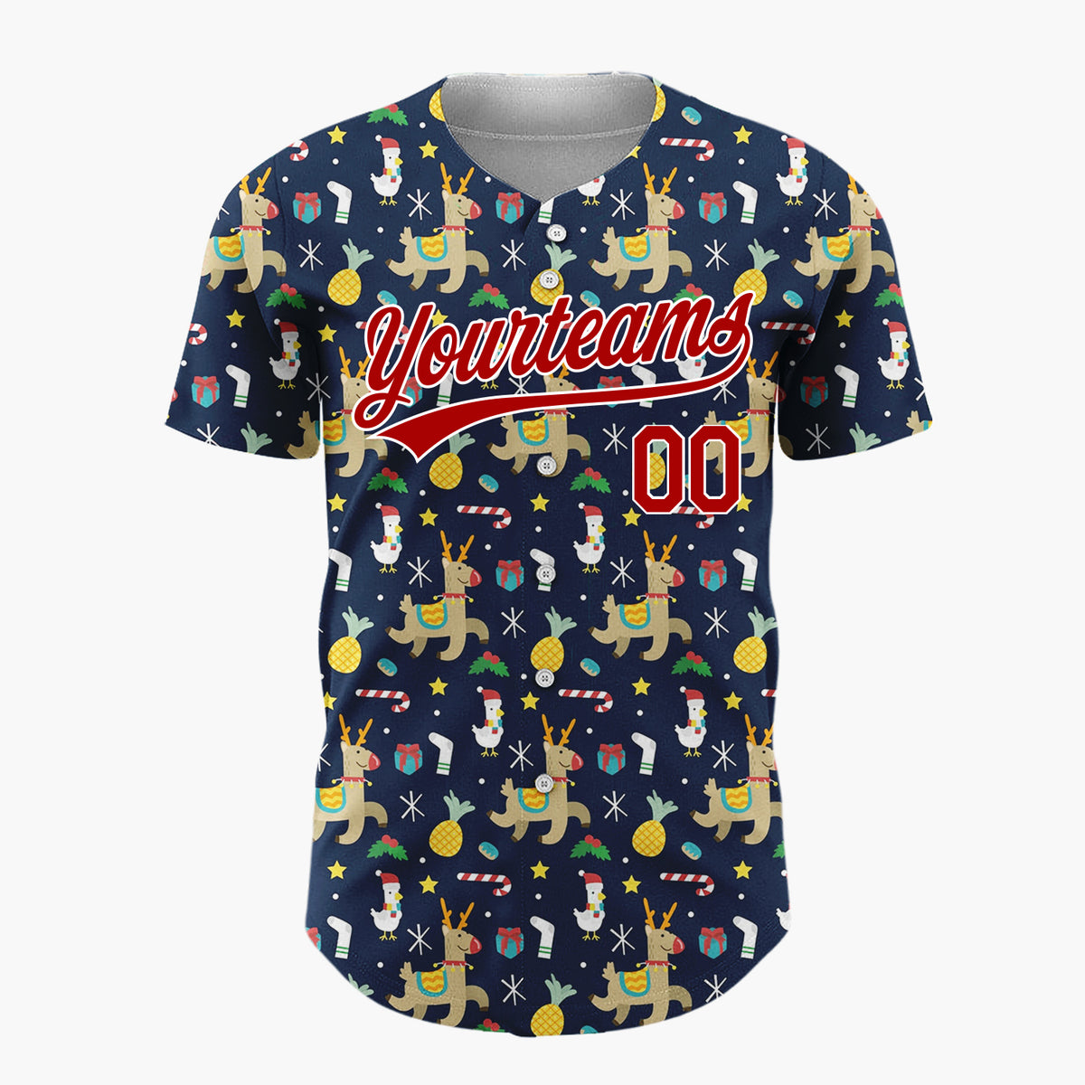 Custom Dark Blue Reindeer Star Geometric Cartoon Pattern Christmas Baseball Jersey