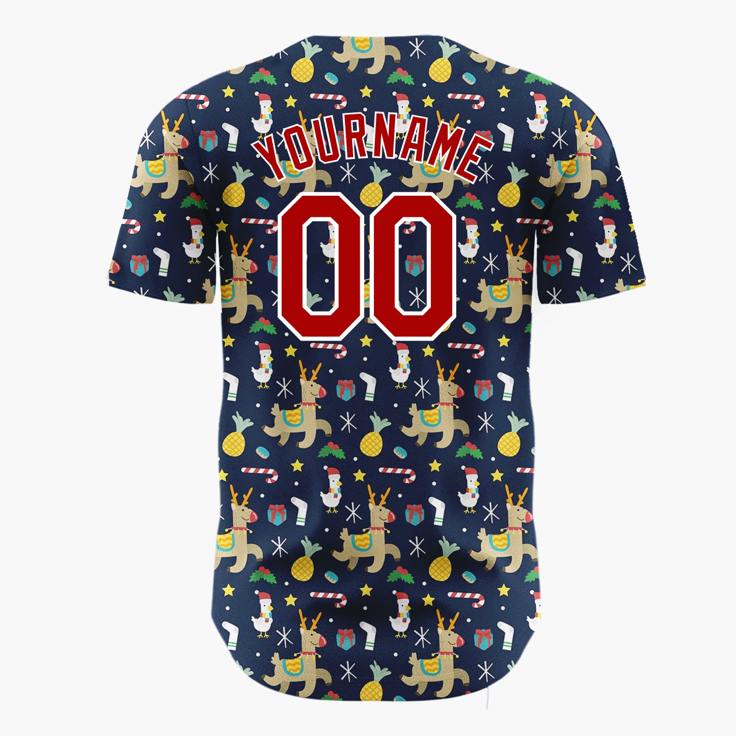 Custom Dark Blue Reindeer Star Geometric Cartoon Pattern Christmas Baseball Jersey