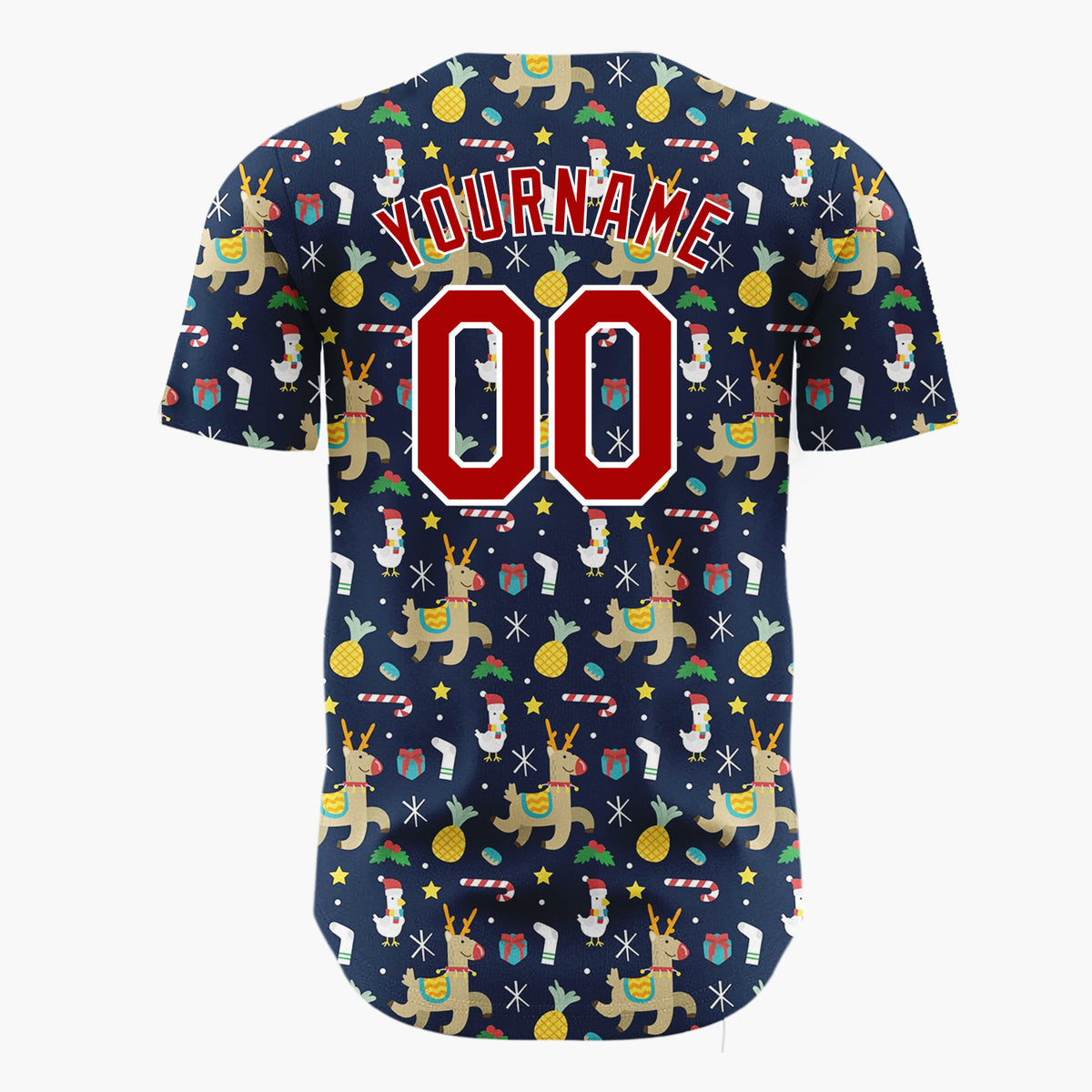 Custom Dark Blue Reindeer Star Geometric Cartoon Pattern Christmas Baseball Jersey