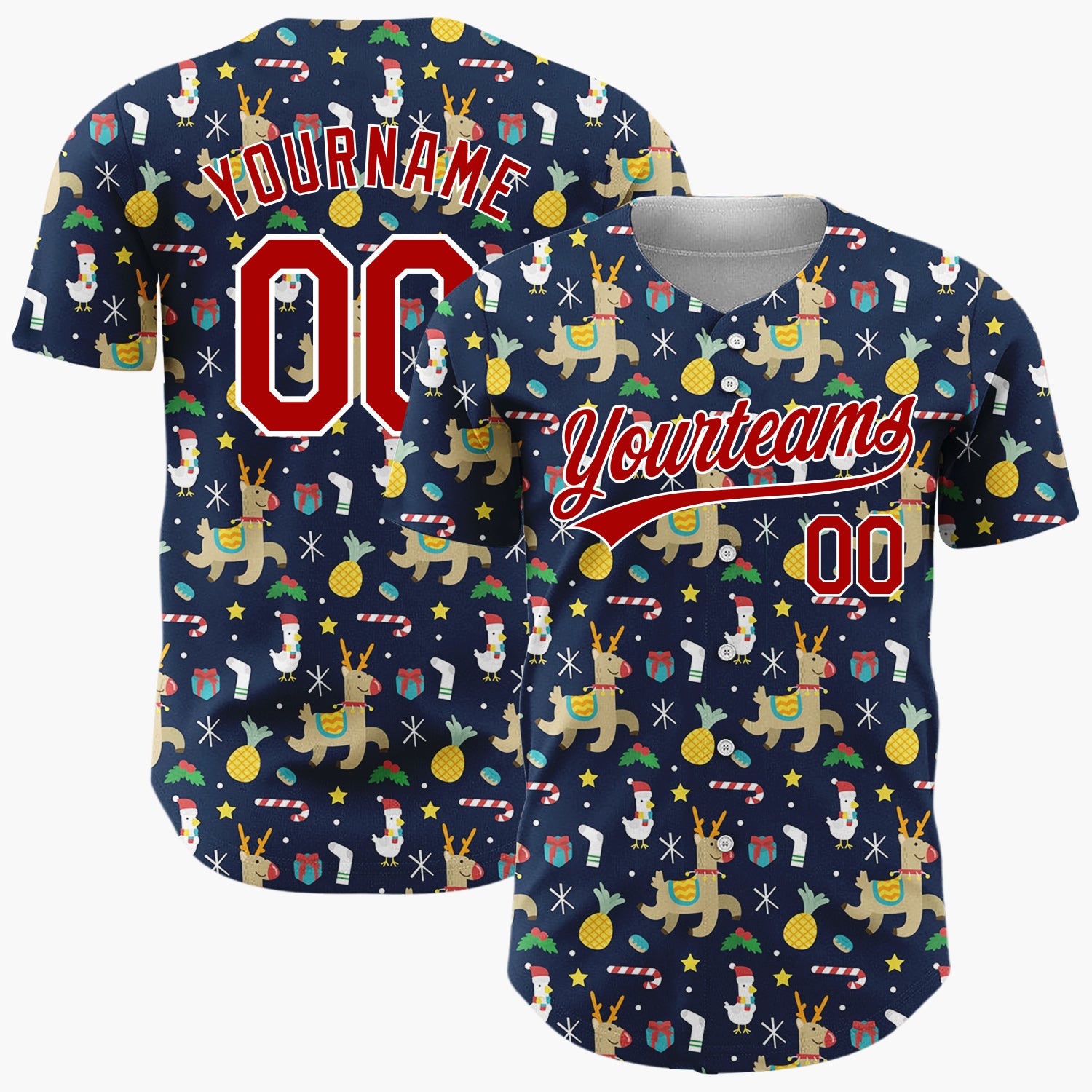 Custom Dark Blue Reindeer Star Geometric Cartoon Pattern Christmas Baseball Jersey