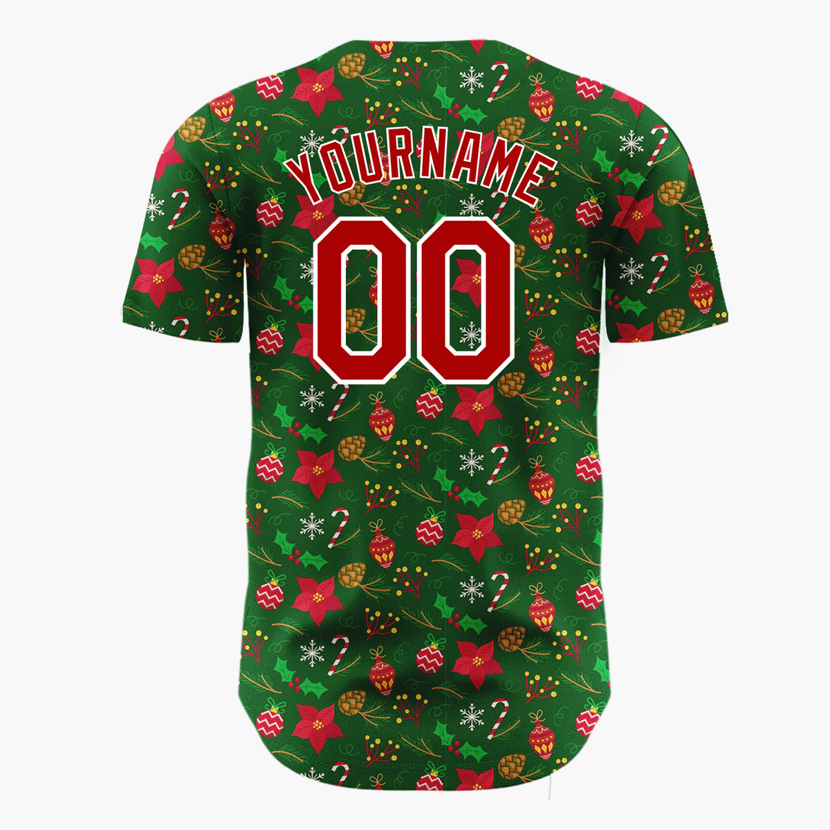 Custom Dark Green Holly Berries Classic Cartoon Pattern Christmas Baseball Jersey