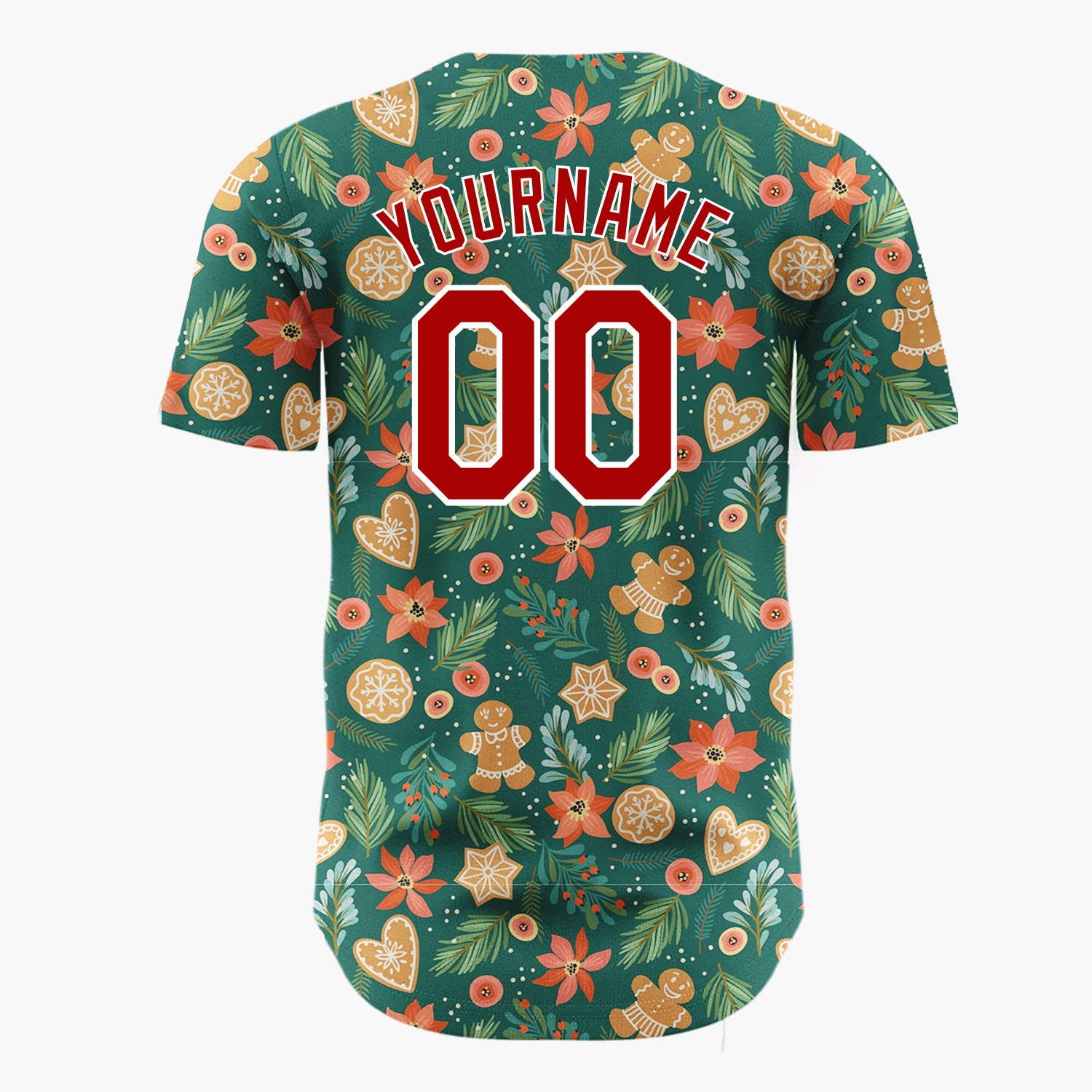 Custom Dark Green Christmas Flowers Botanicals Cartoon Pattern Christmas Baseball Jersey