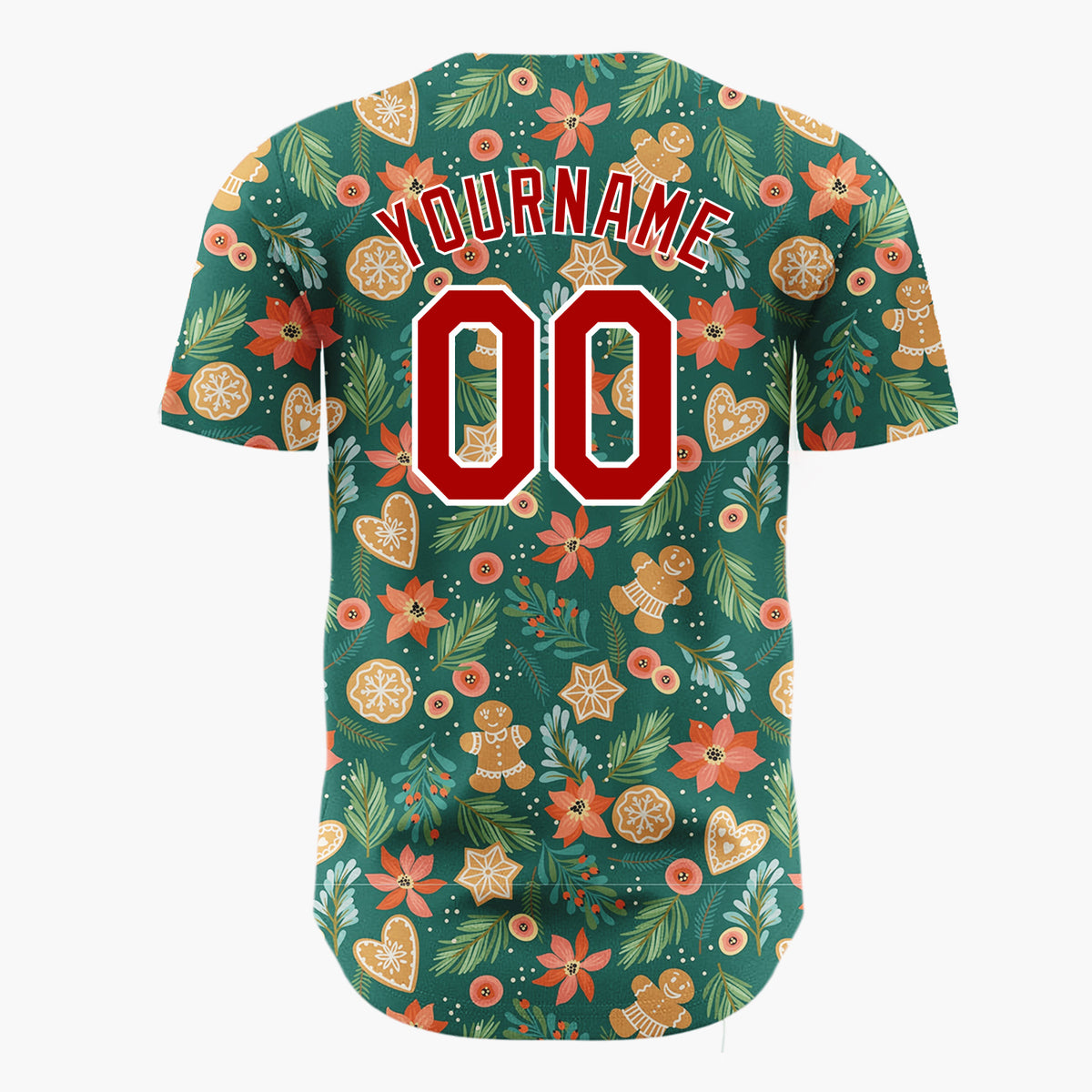 Custom Dark Green Christmas Flowers Botanicals Cartoon Pattern Christmas Baseball Jersey
