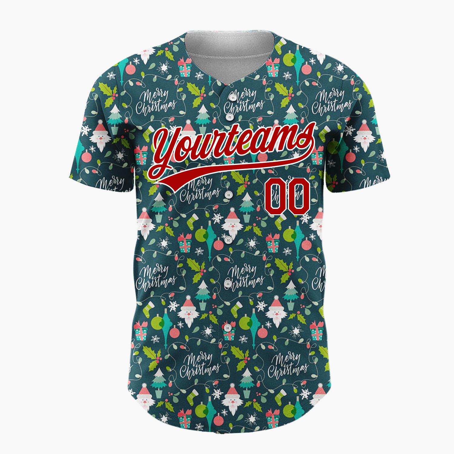 Custom Dark Blue Merry Christmas Text Whimsical Minimalist Pattern Christmas Baseball Jersey
