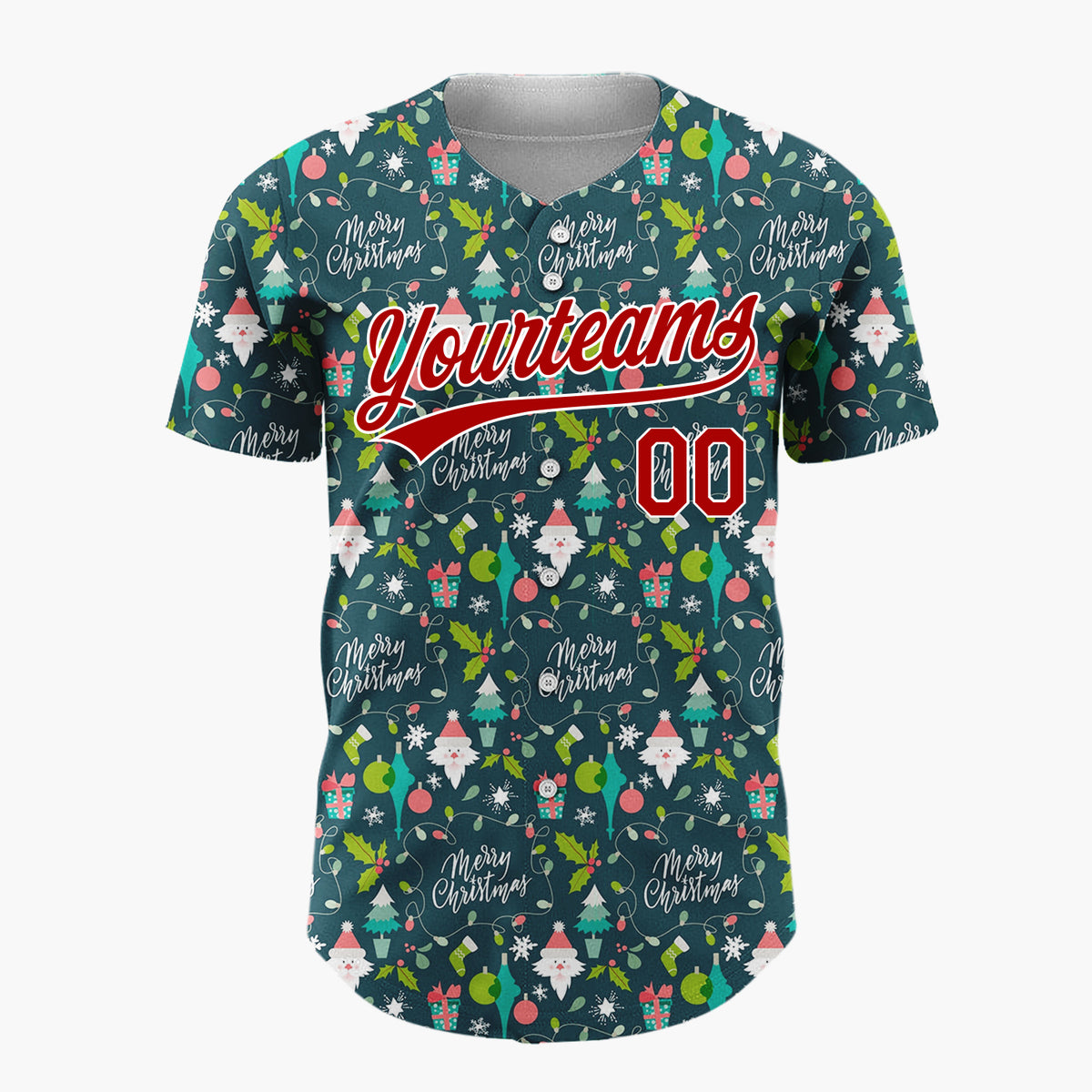 Custom Dark Blue Merry Christmas Text Whimsical Minimalist Pattern Christmas Baseball Jersey