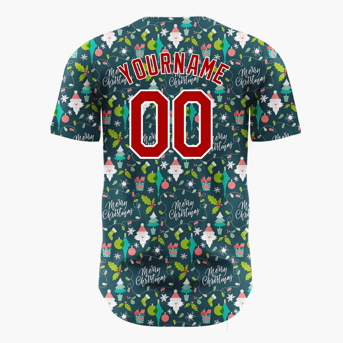Custom Dark Blue Merry Christmas Text Whimsical Minimalist Pattern Christmas Baseball Jersey
