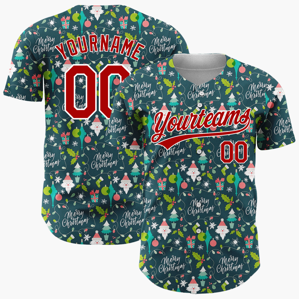 Custom Dark Blue Merry Christmas Text Whimsical Minimalist Pattern Christmas Baseball Jersey