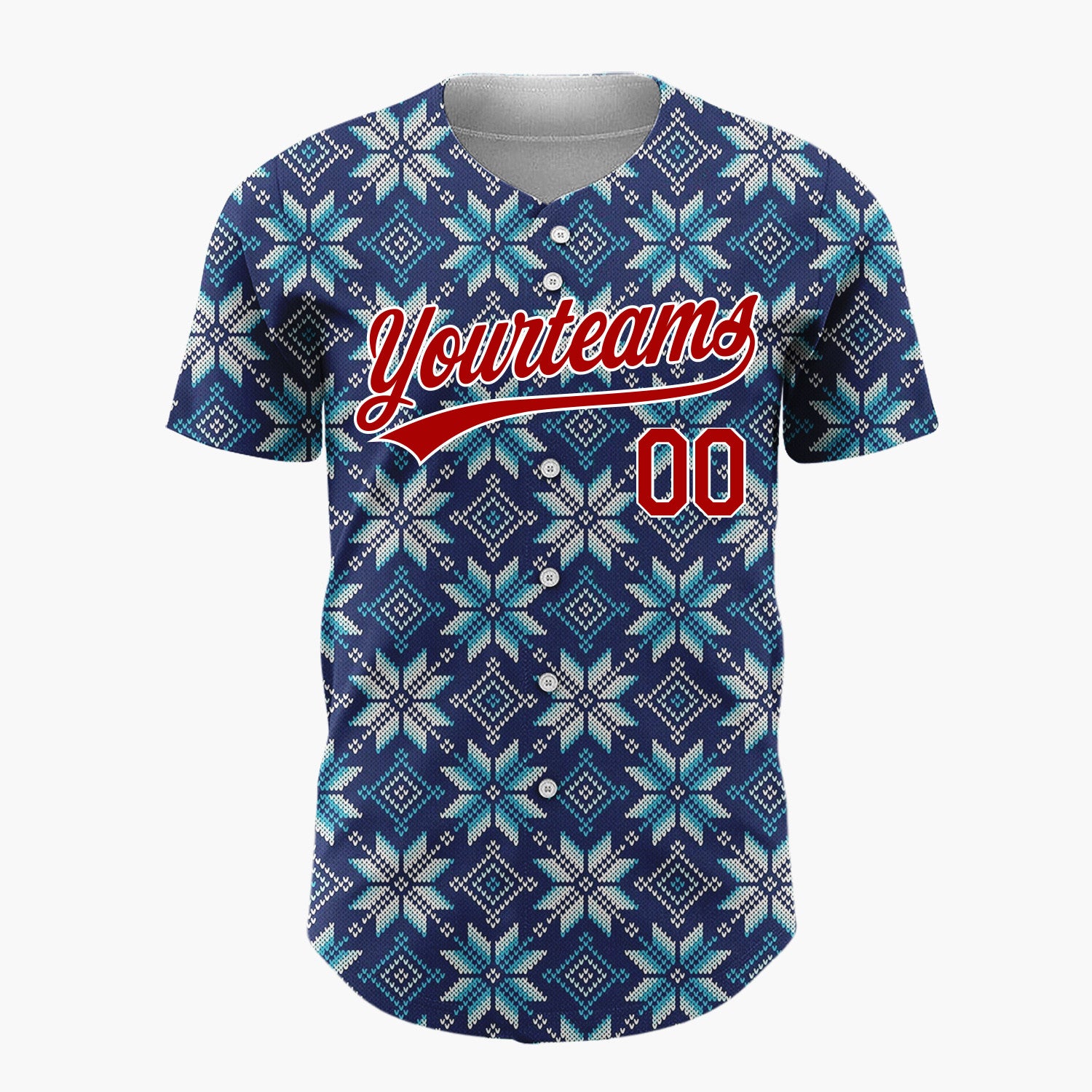 Custom Dark Blue Snowflake Geometric Pattern Nordic Pattern Christmas Baseball Jersey