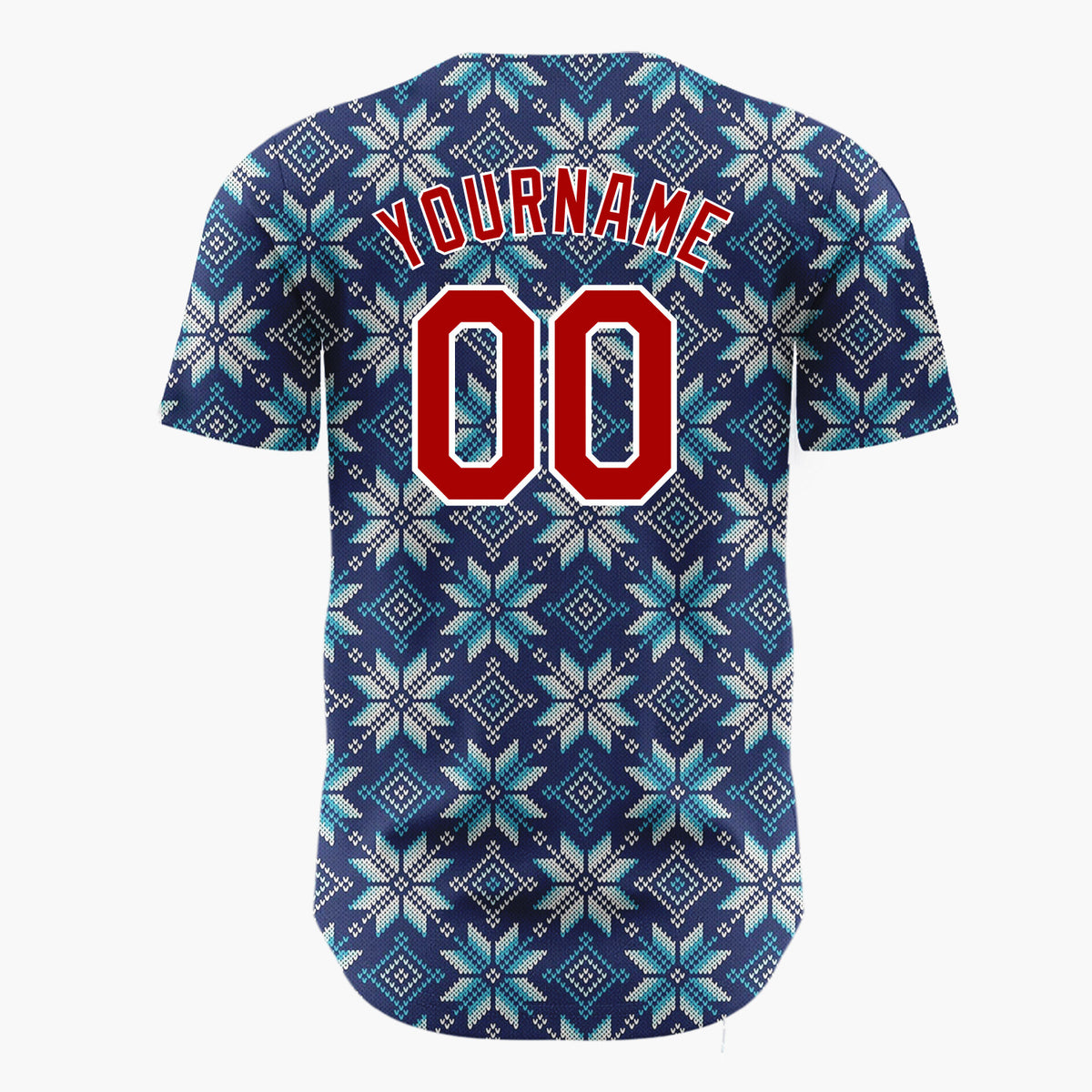 Custom Dark Blue Snowflake Geometric Pattern Nordic Pattern Christmas Baseball Jersey