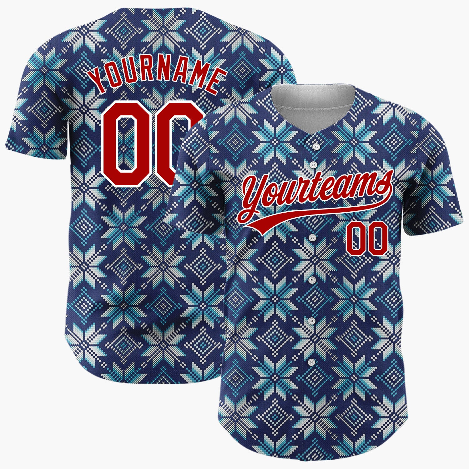 Custom Dark Blue Snowflake Geometric Pattern Nordic Pattern Christmas Baseball Jersey