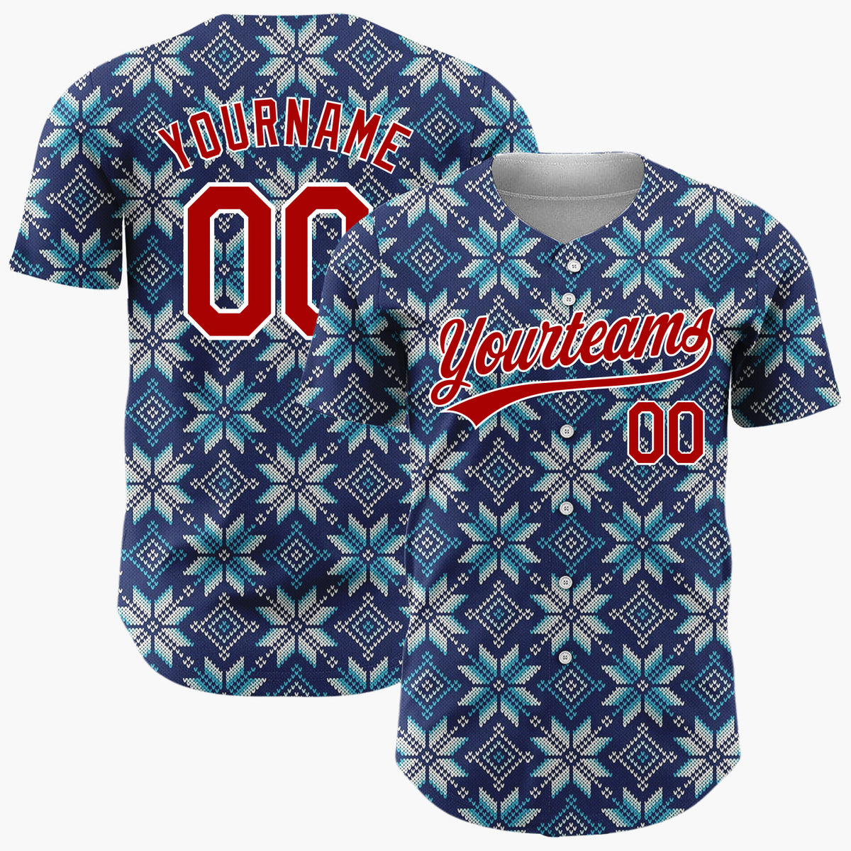 Custom Dark Blue Snowflake Geometric Pattern Nordic Pattern Christmas Baseball Jersey