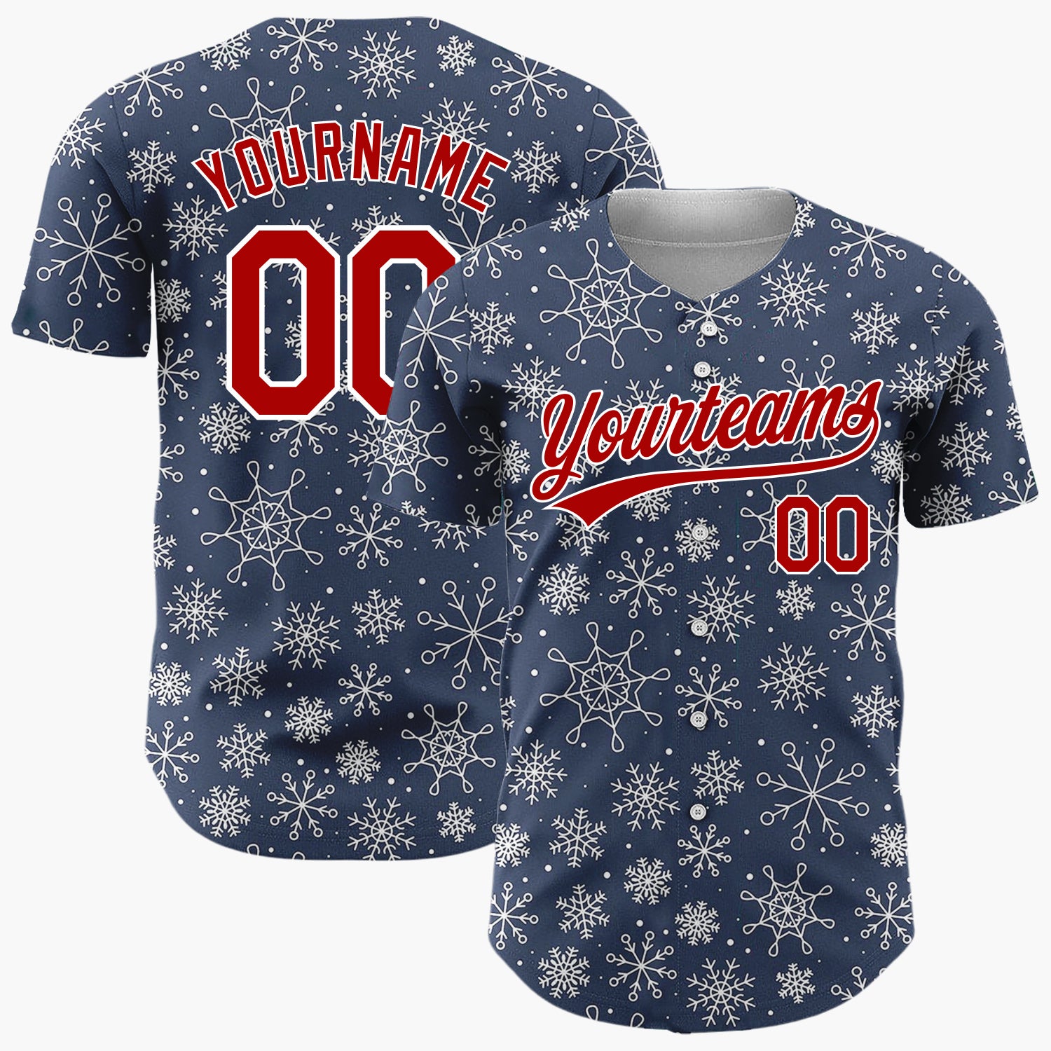 Custom Dark Blue Snowflakes Bold Abstract Pattern Christmas Baseball Jersey