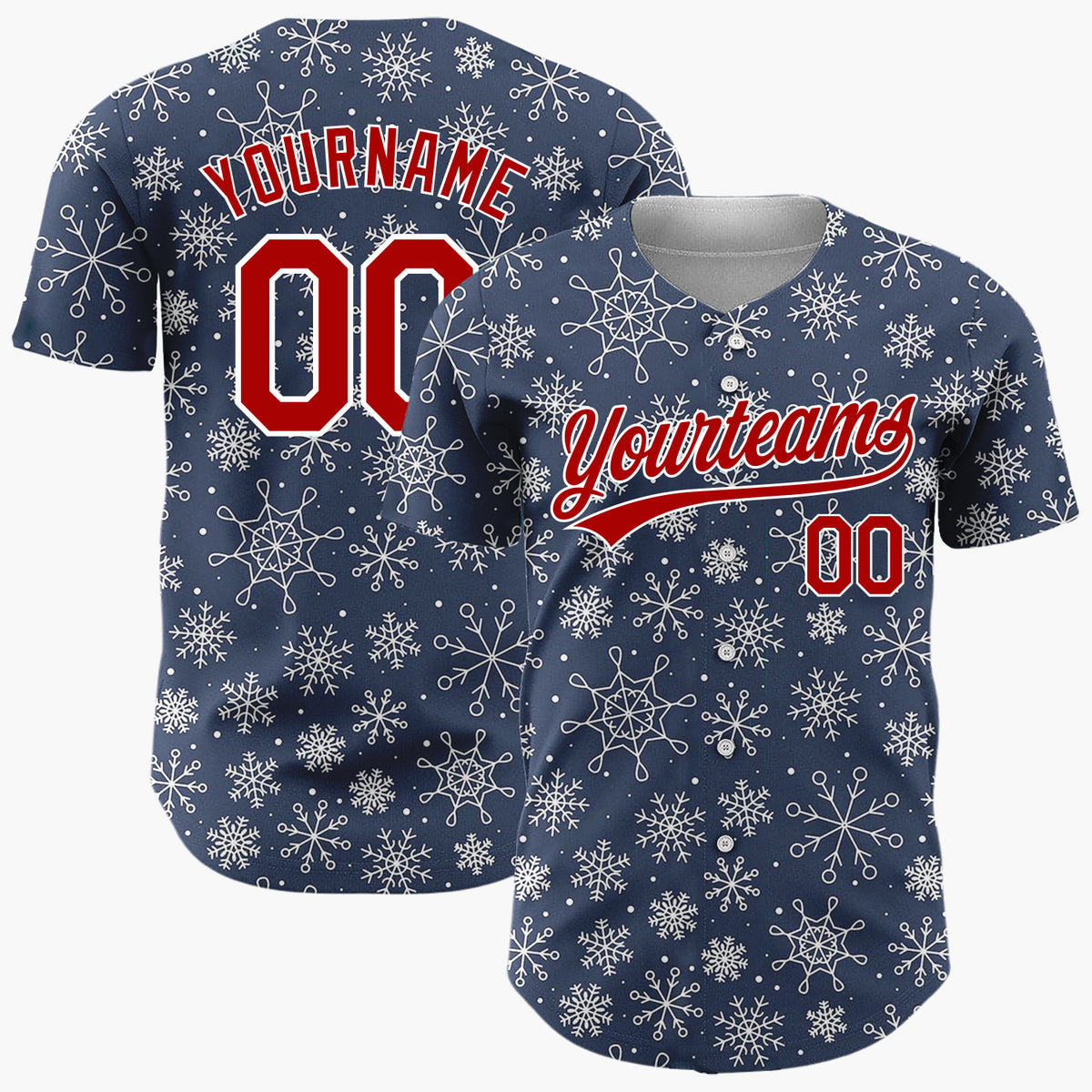 Custom Dark Blue Snowflakes Bold Abstract Pattern Christmas Baseball Jersey