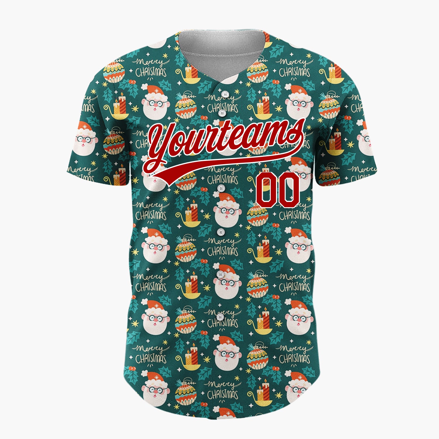 Custom Dark Green Merry Christmas Text Doodles Cartoon Pattern Christmas Baseball Jersey