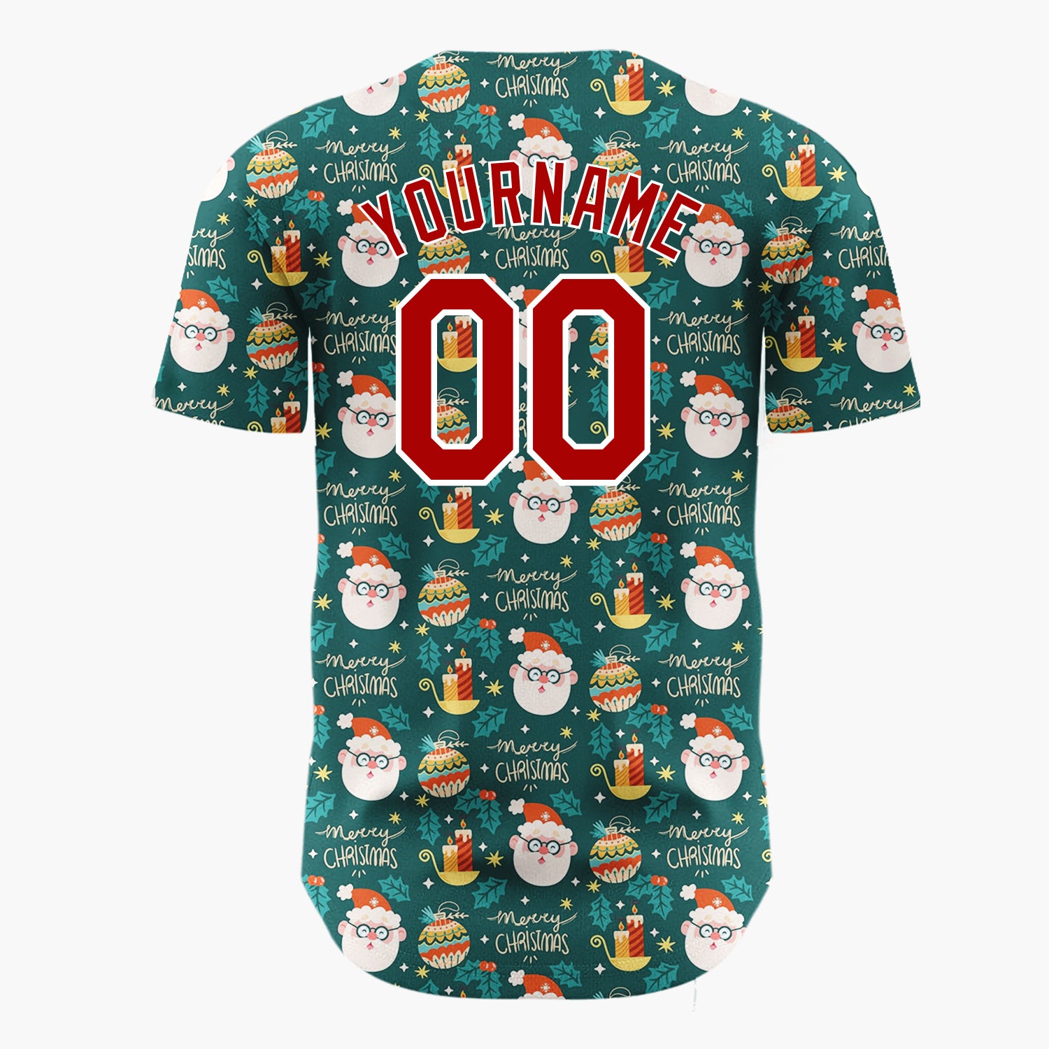Custom Dark Green Merry Christmas Text Doodles Cartoon Pattern Christmas Baseball Jersey