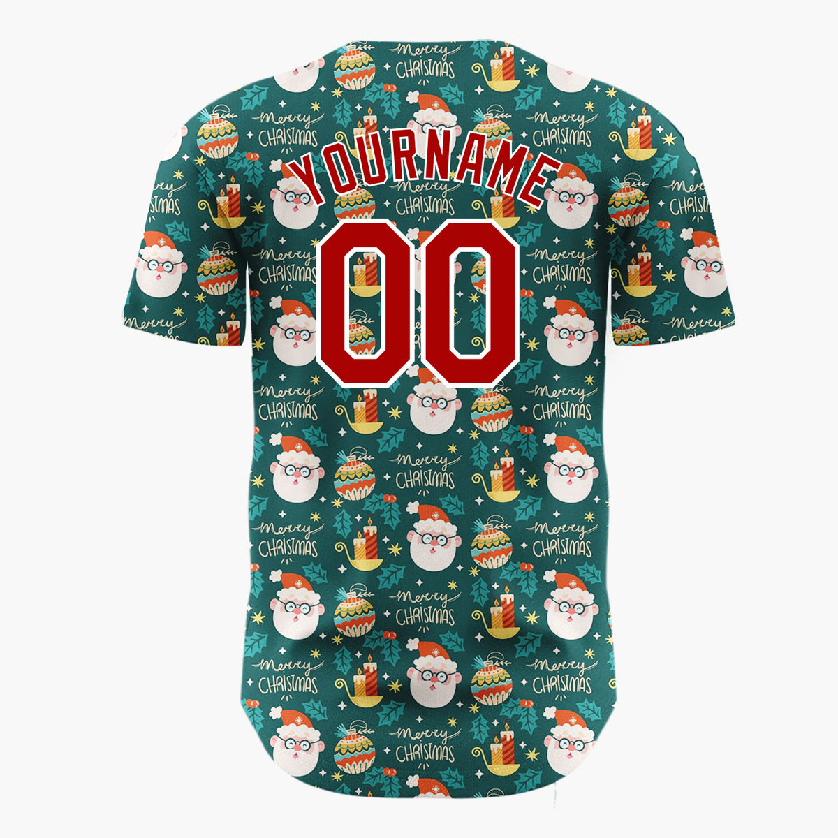 Custom Dark Green Merry Christmas Text Doodles Cartoon Pattern Christmas Baseball Jersey