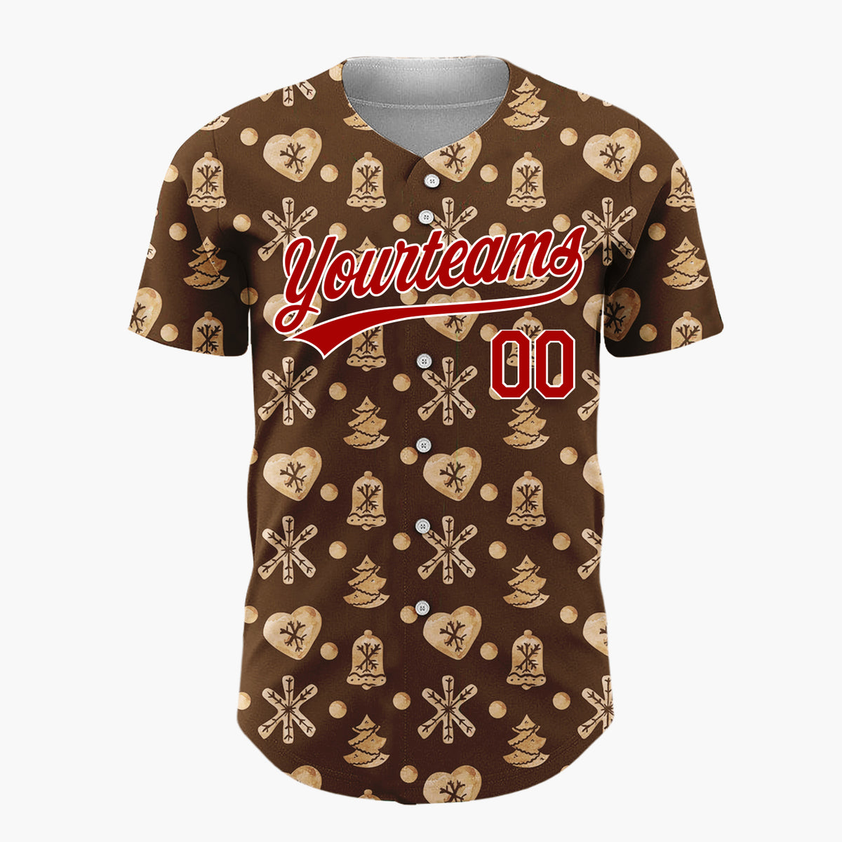Custom Dark Brown Gingerbread Cookie Watercolor Pattern Christmas Baseball Jersey