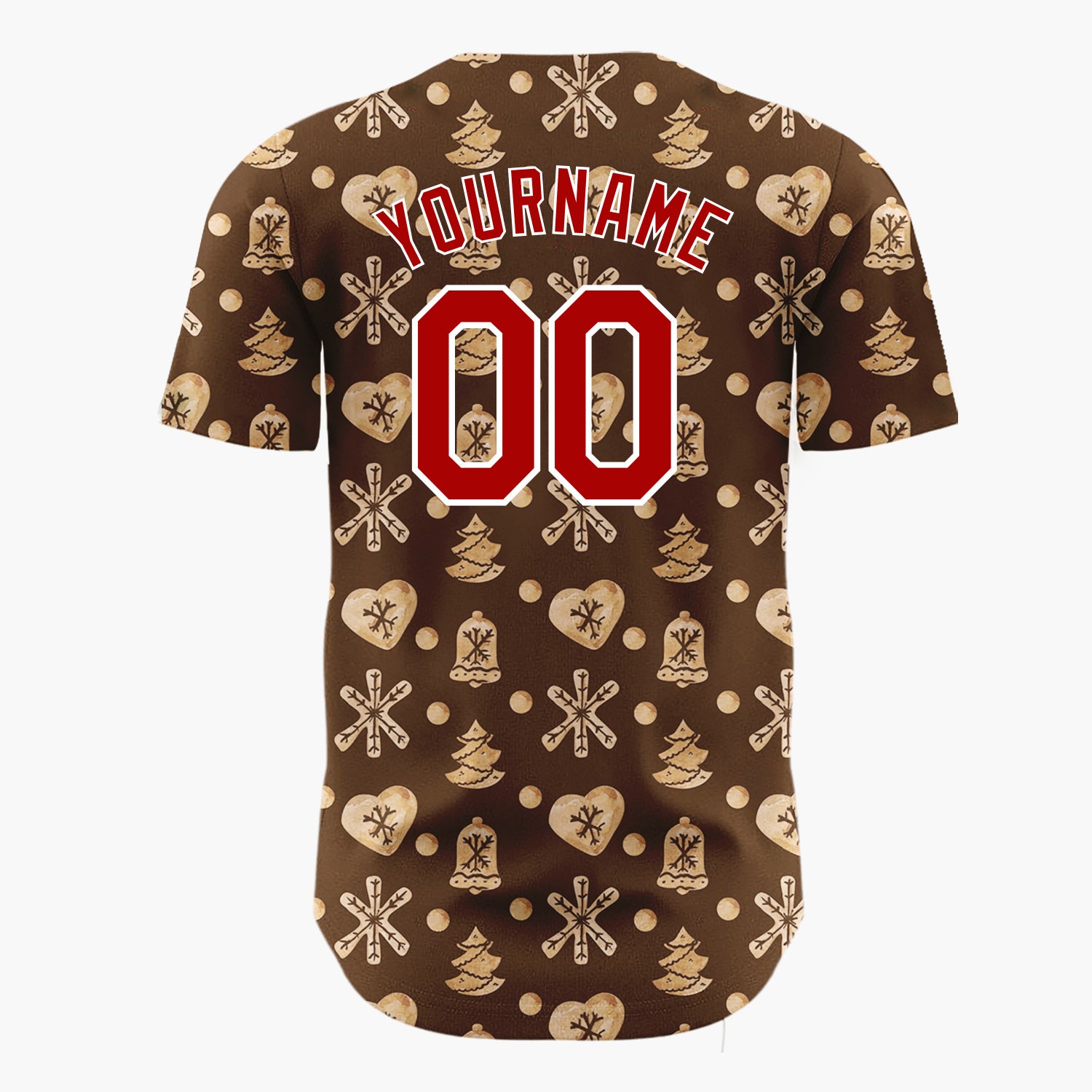 Custom Dark Brown Gingerbread Cookie Watercolor Pattern Christmas Baseball Jersey