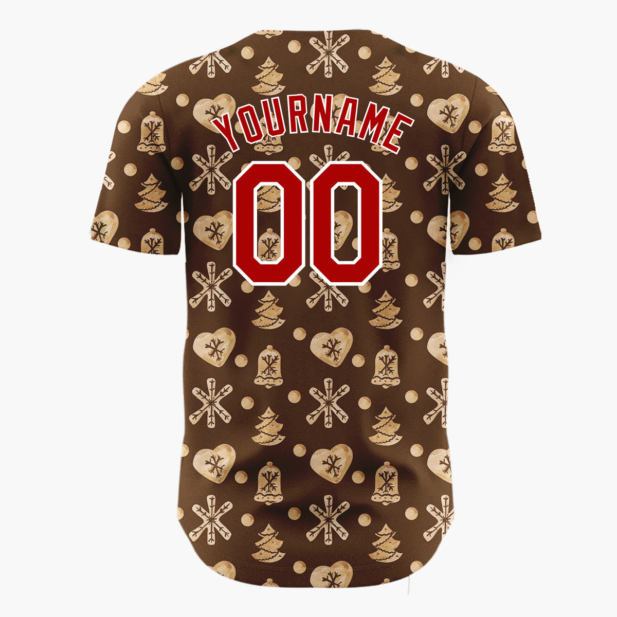 Custom Dark Brown Gingerbread Cookie Watercolor Pattern Christmas Baseball Jersey