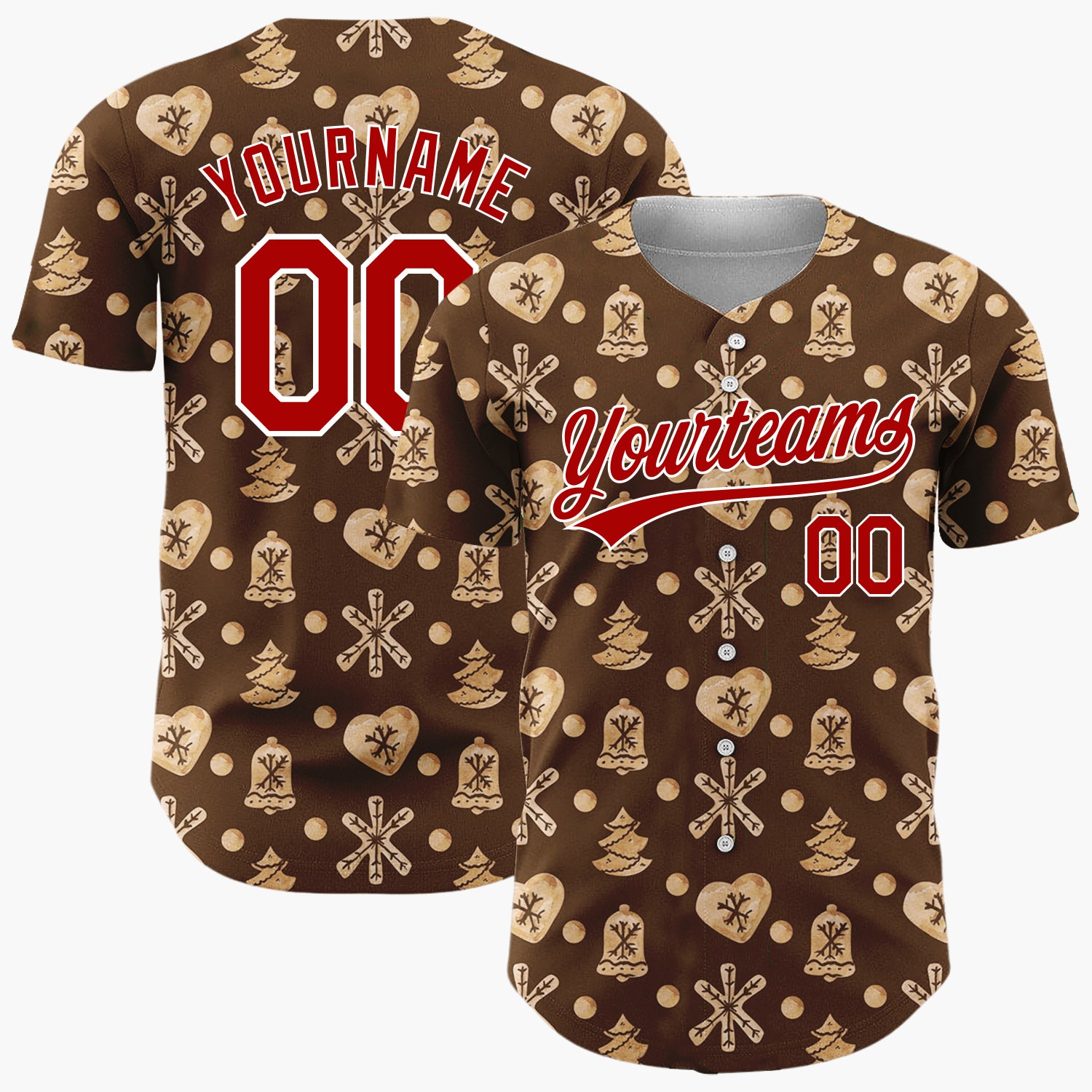 Custom Dark Brown Gingerbread Cookie Watercolor Pattern Christmas Baseball Jersey