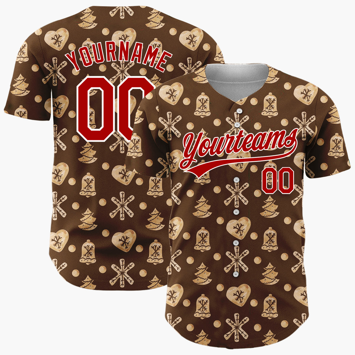 Custom Dark Brown Gingerbread Cookie Watercolor Pattern Christmas Baseball Jersey
