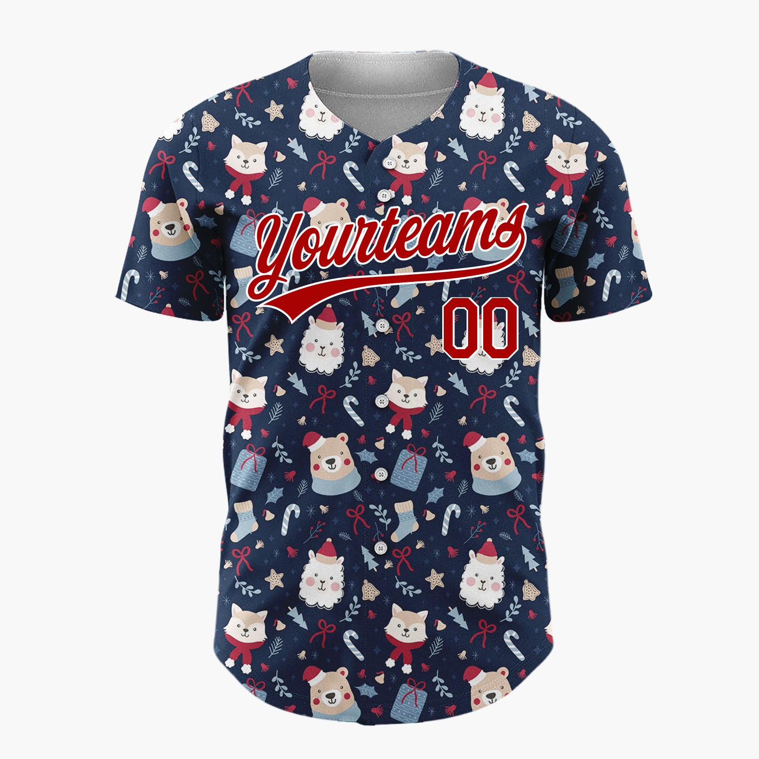 Custom Dark Blue Owl Christmas Characters Cartoon Pattern Christmas Baseball Jersey