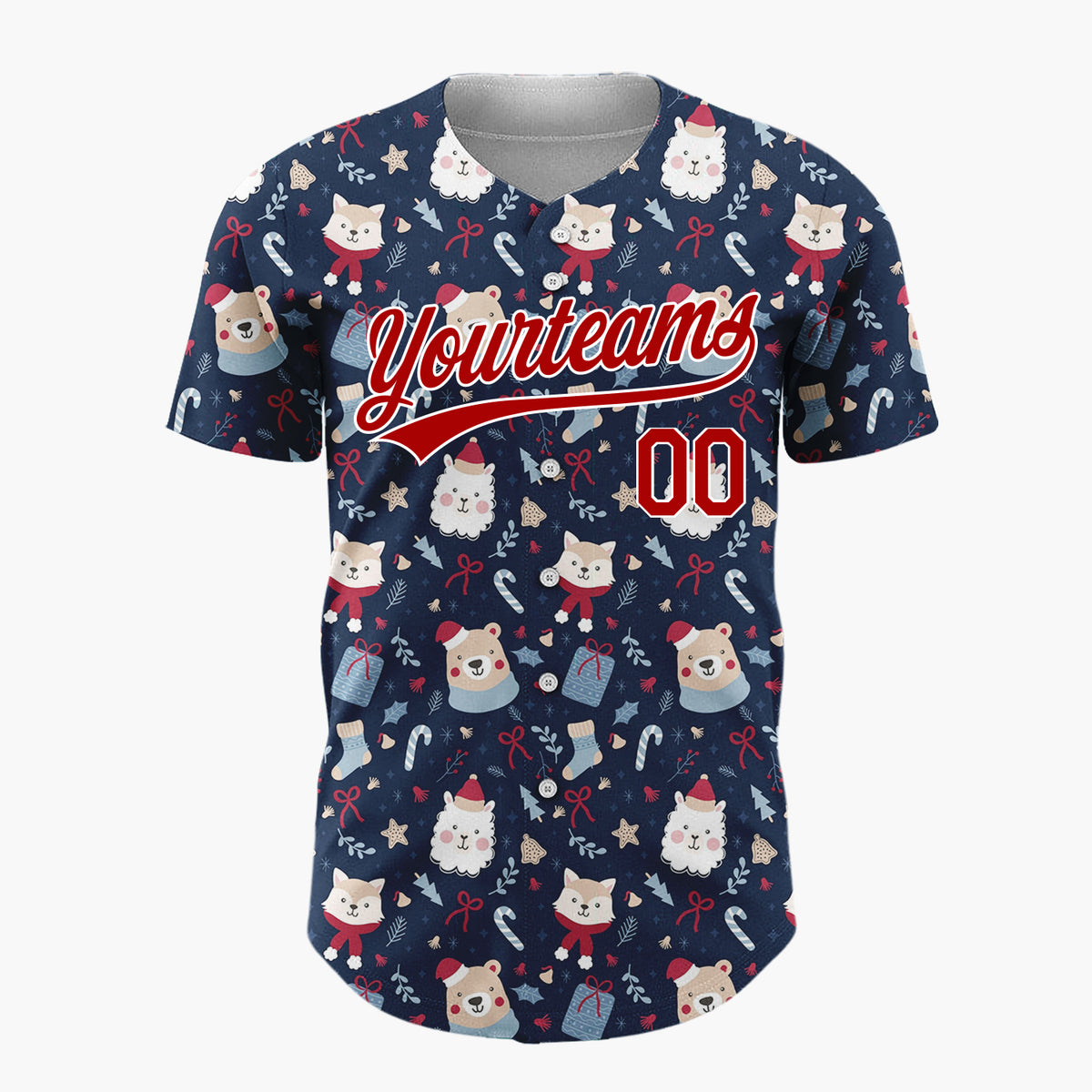 Custom Dark Blue Owl Christmas Characters Cartoon Pattern Christmas Baseball Jersey