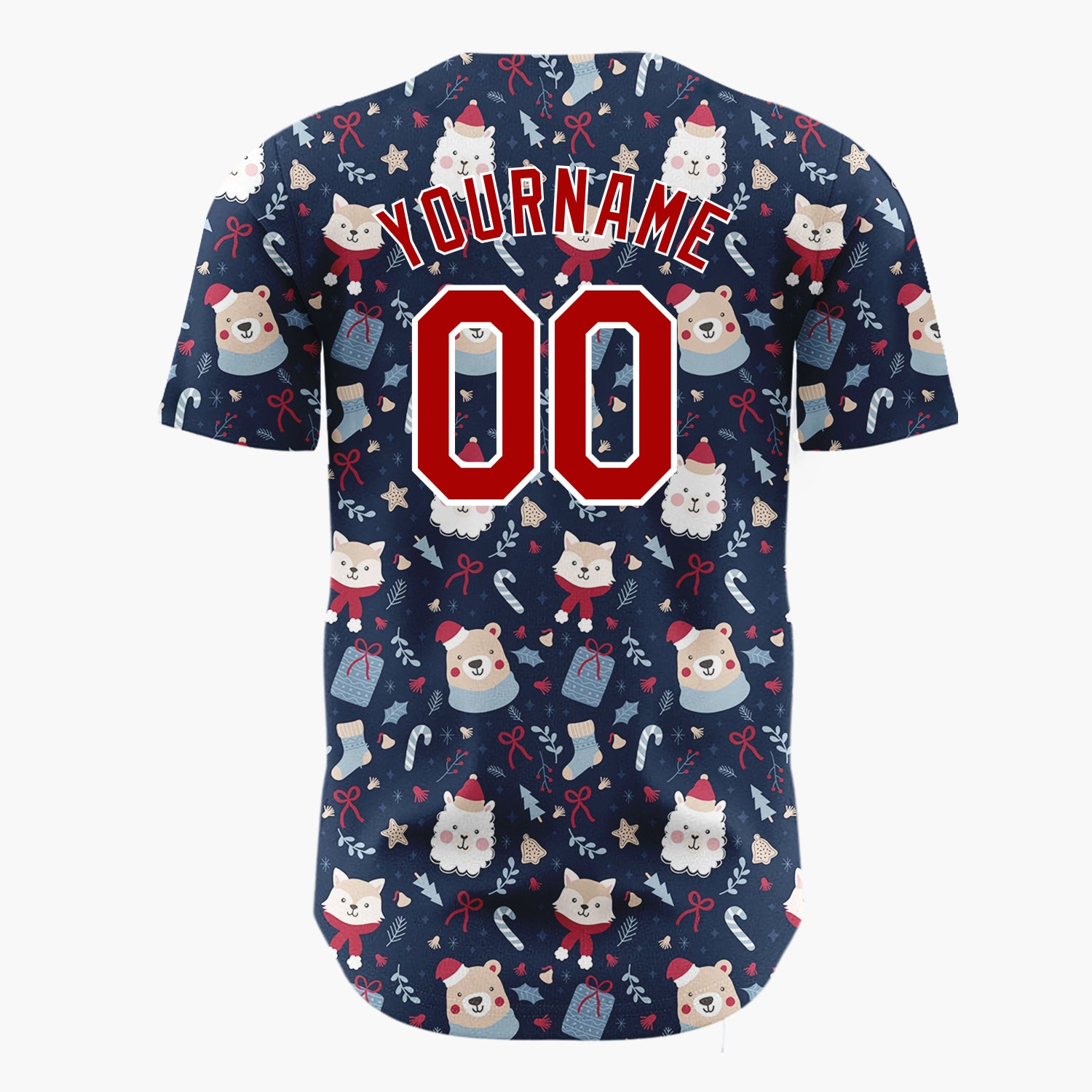 Custom Dark Blue Owl Christmas Characters Cartoon Pattern Christmas Baseball Jersey