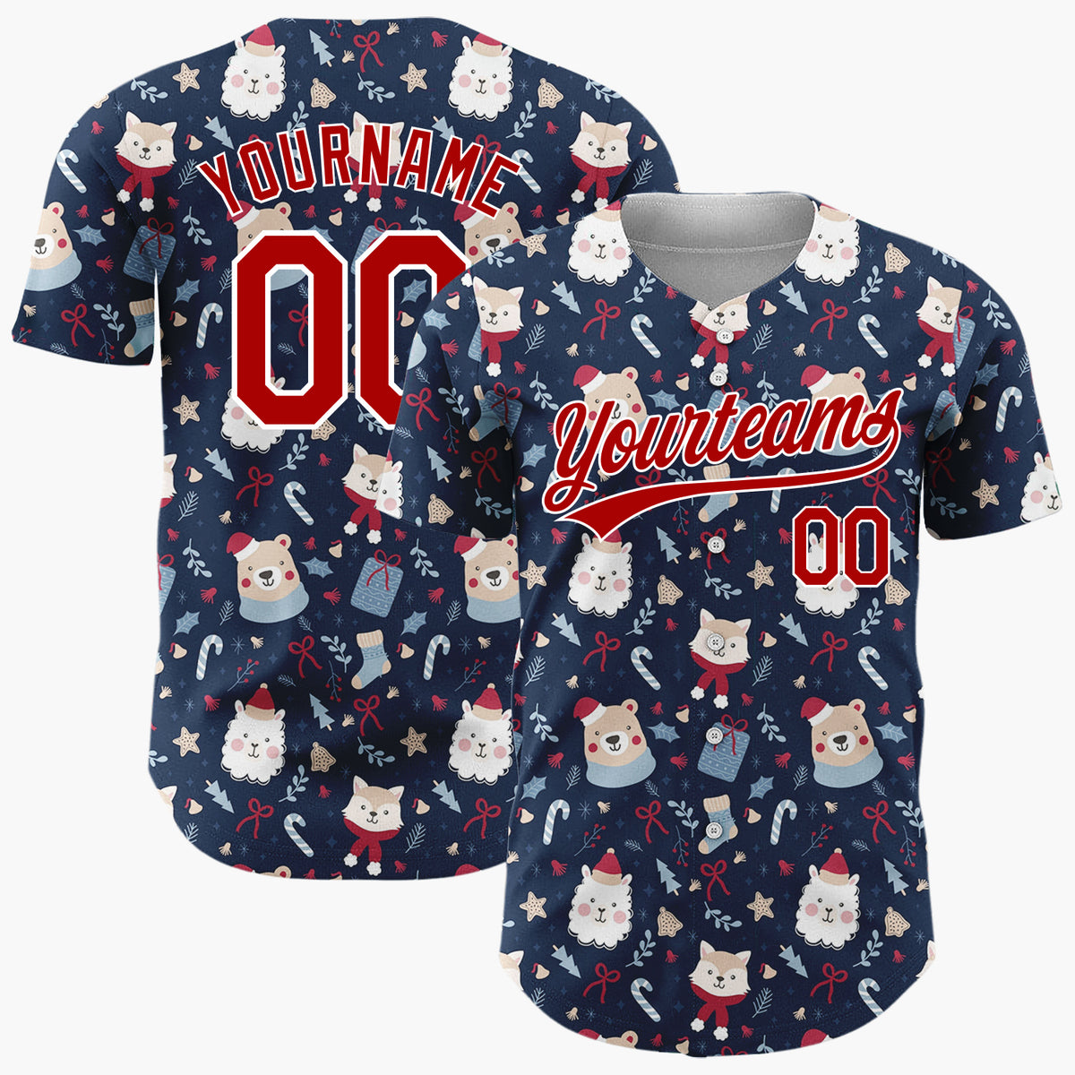 Custom Dark Blue Owl Christmas Characters Cartoon Pattern Christmas Baseball Jersey